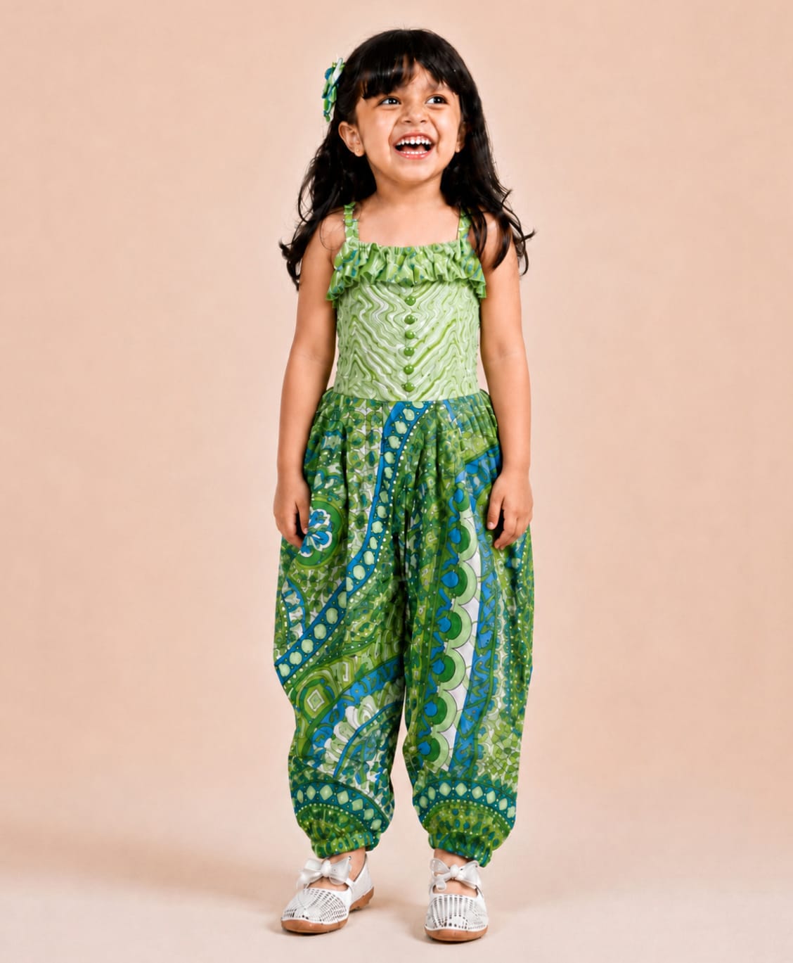 Twisha Cotton Woven Sleeveless Abstract Printed Jumpsuit - Lime Green-image-49
