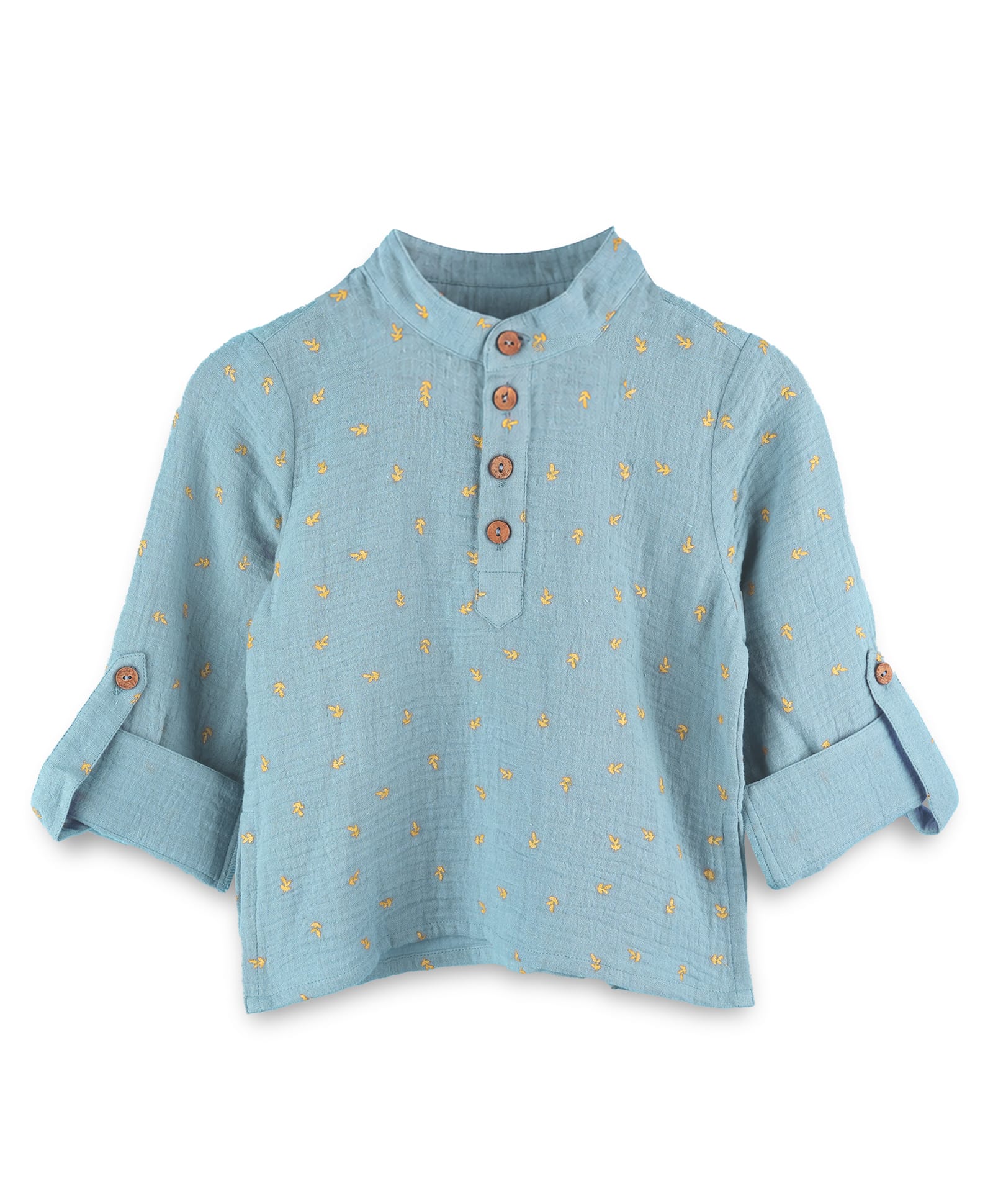 Kidbea Cotton Woven Full Sleeves Leaves Printed Shirt - Blue-picture-24