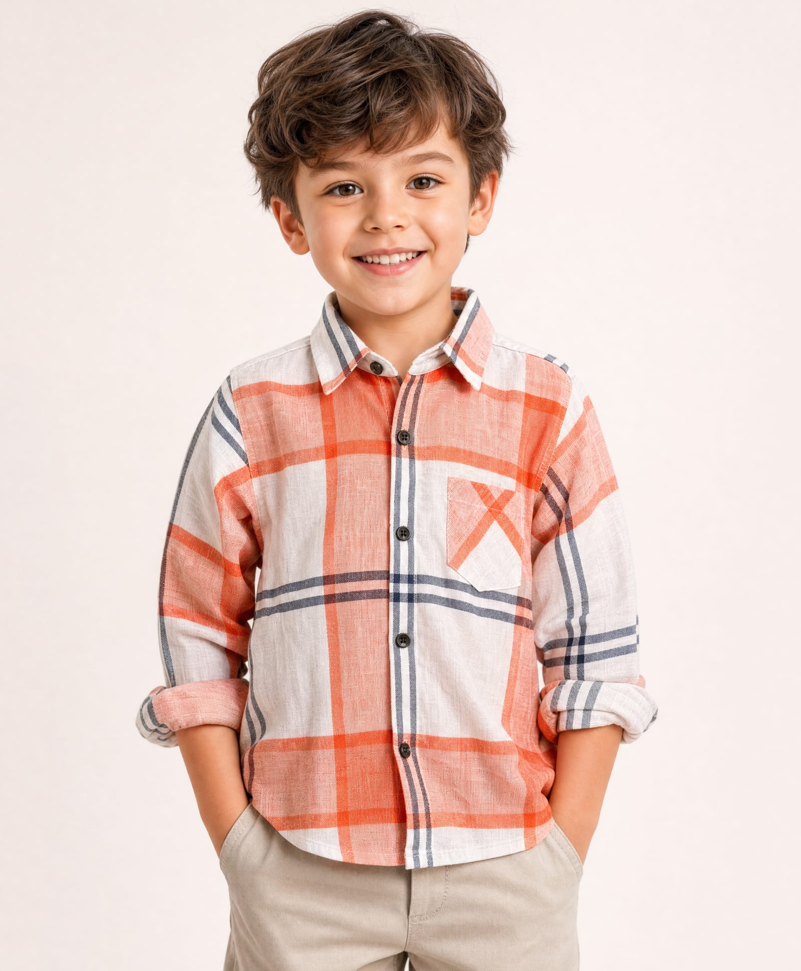 Spool Junior Cotton Woven Full Sleeves Checked Shirt - Orange-picture-26
