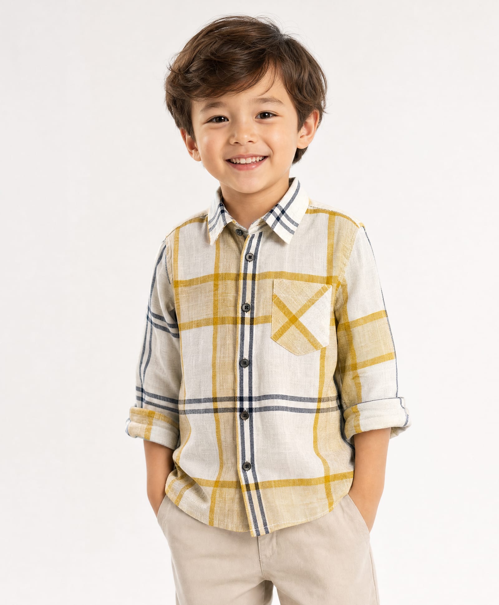 Spool Junior Cotton Woven Full Sleeves Checked Shirt - Yellow-picture-37