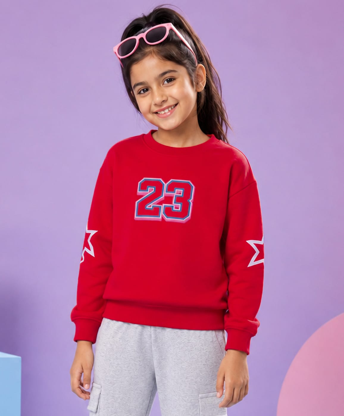 Kiddopanti Fleece Knit Full Sleeves Numerical Printed Light Winter Sweatshirt - Red-picture-14