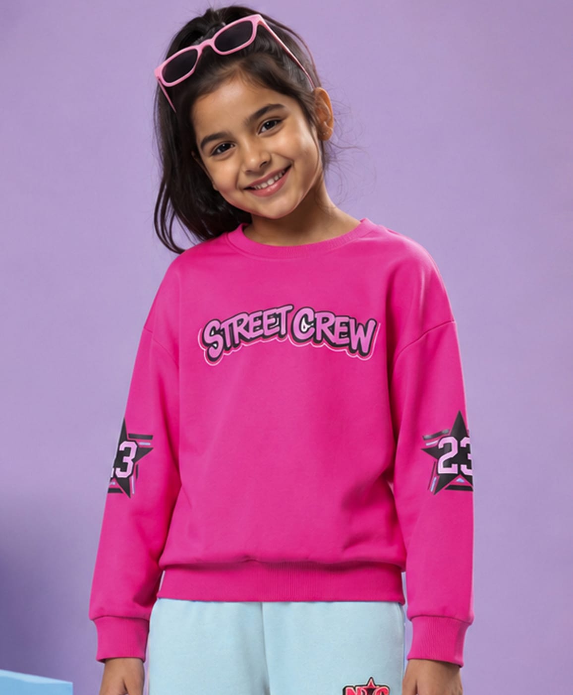 Kiddopanti Fleece Knit Full Sleeves Street Crew Text Back Printed Light Winter Sweatshirt - Coral Pink-image-29