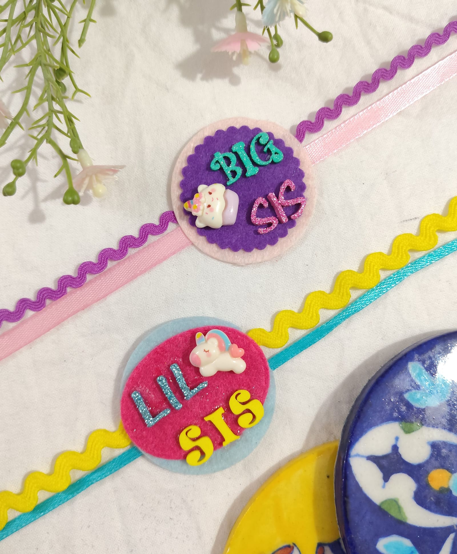 Krisha's KALACAREE set of 2 Big Sis and Lil Sis Rakhi combo- Purple and Pink-image-25