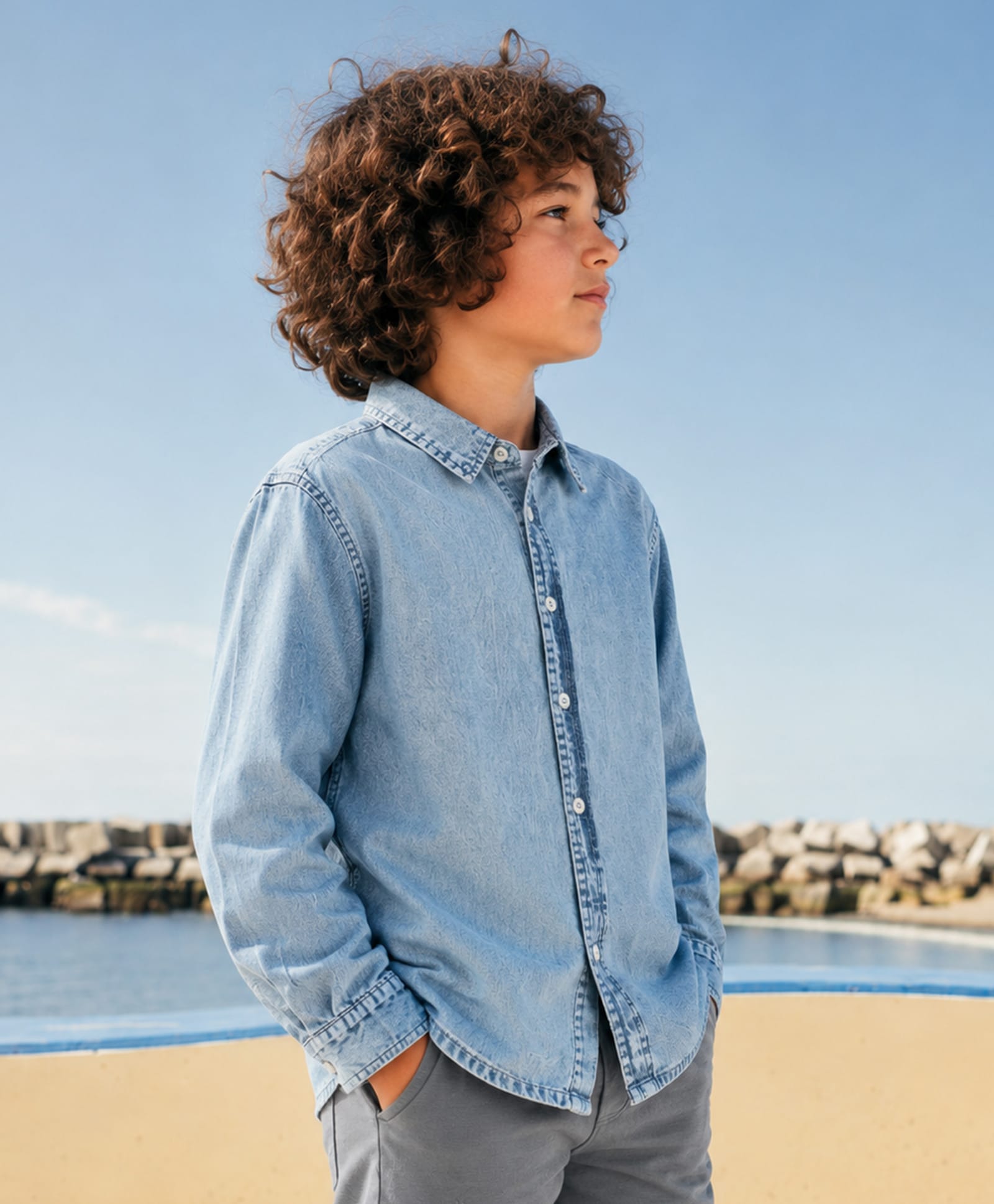 PURPLE UNITED KIDS Denim Woven Full Sleeves Washed Shirt - Blue-picture-24