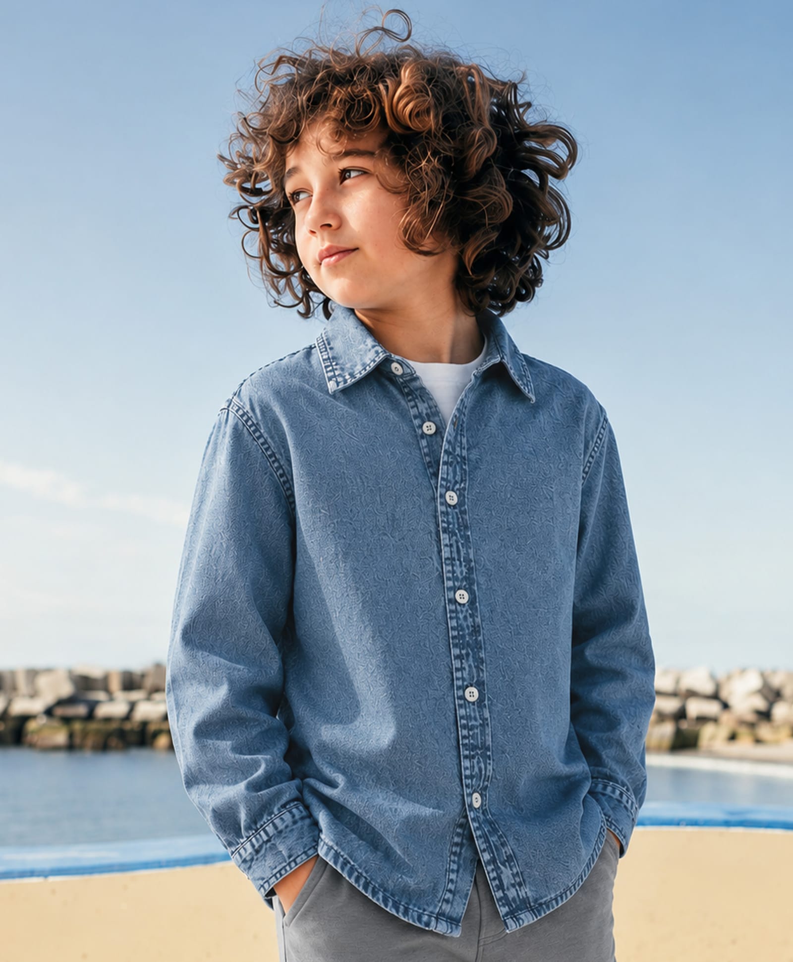 PURPLE UNITED KIDS Denim Woven Full Sleeves Washed Shirt - Dark Blue-image-33