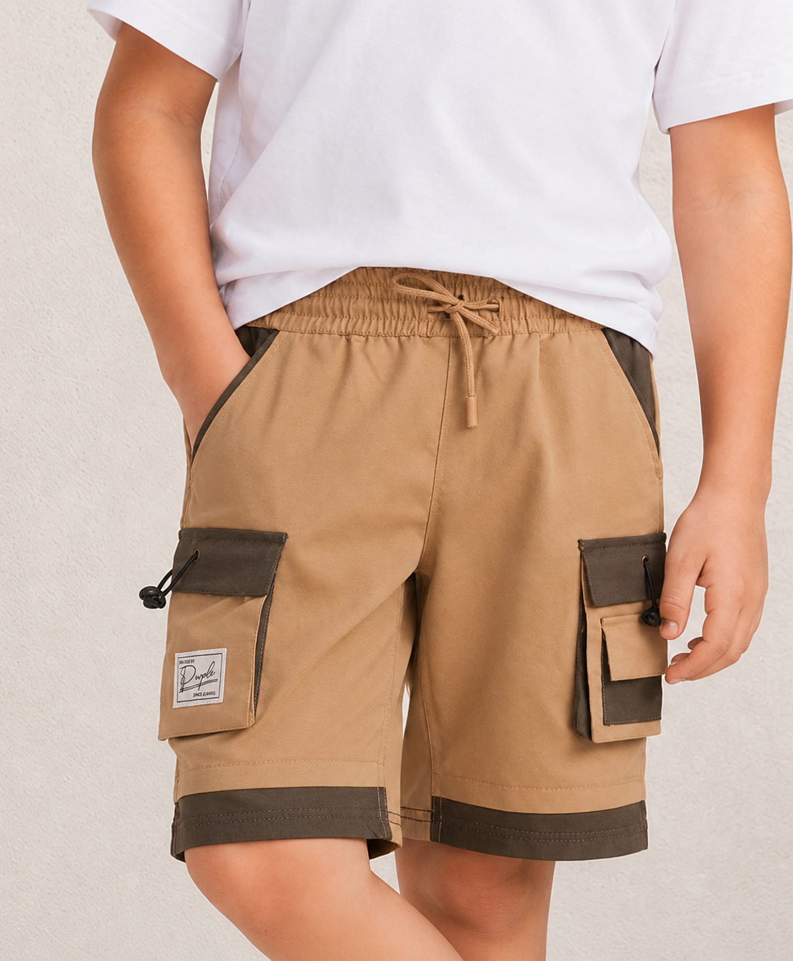 PURPLE UNITED KIDS Denim Woven Colour Blocked Shorts - Brown-picture-40