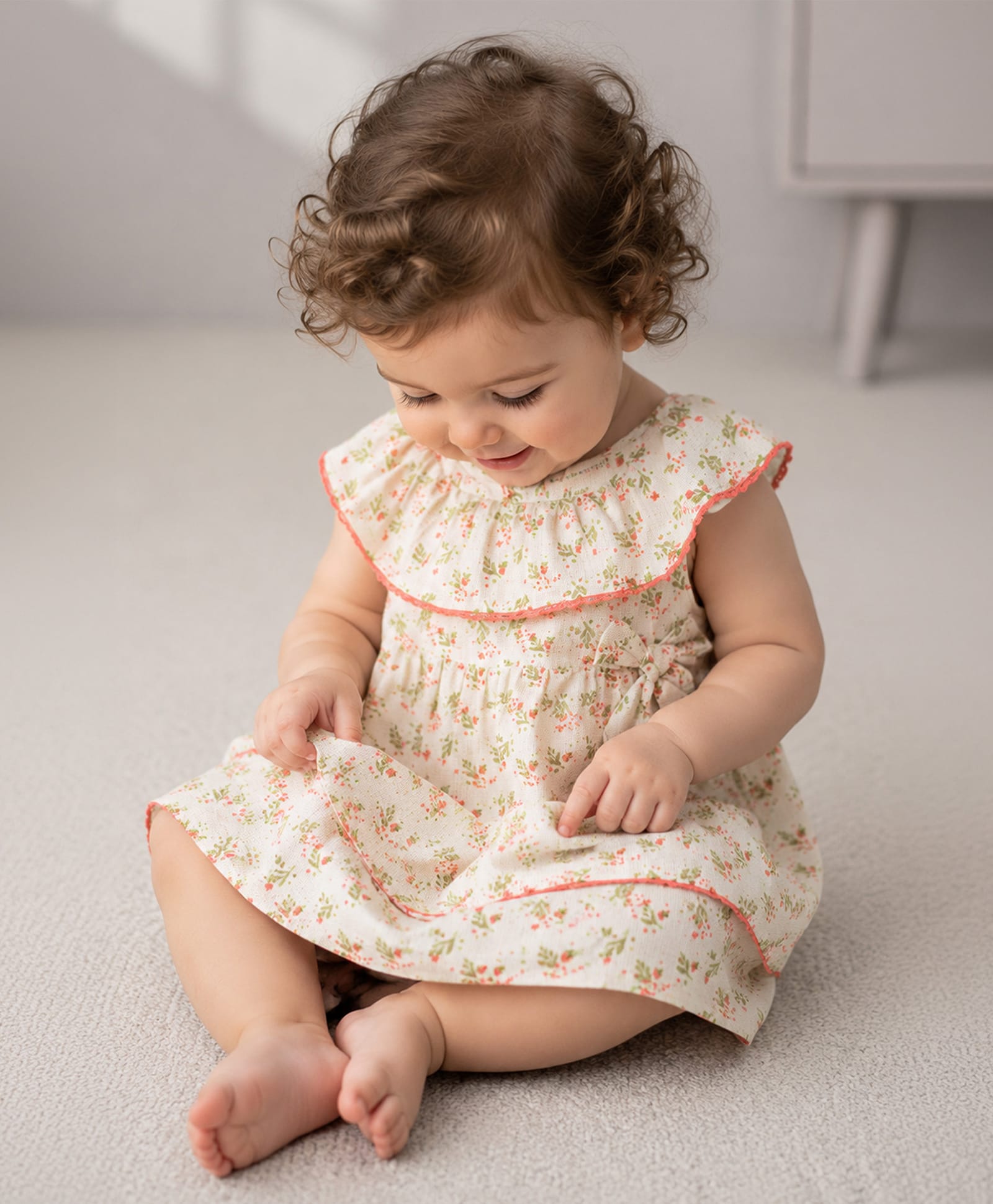 PURPLE UNITED KIDS Cotton Woven Sleeveless Lace Embellished Frill Detailed & Floral Printed Dress With Bloomer - Off White-image-18