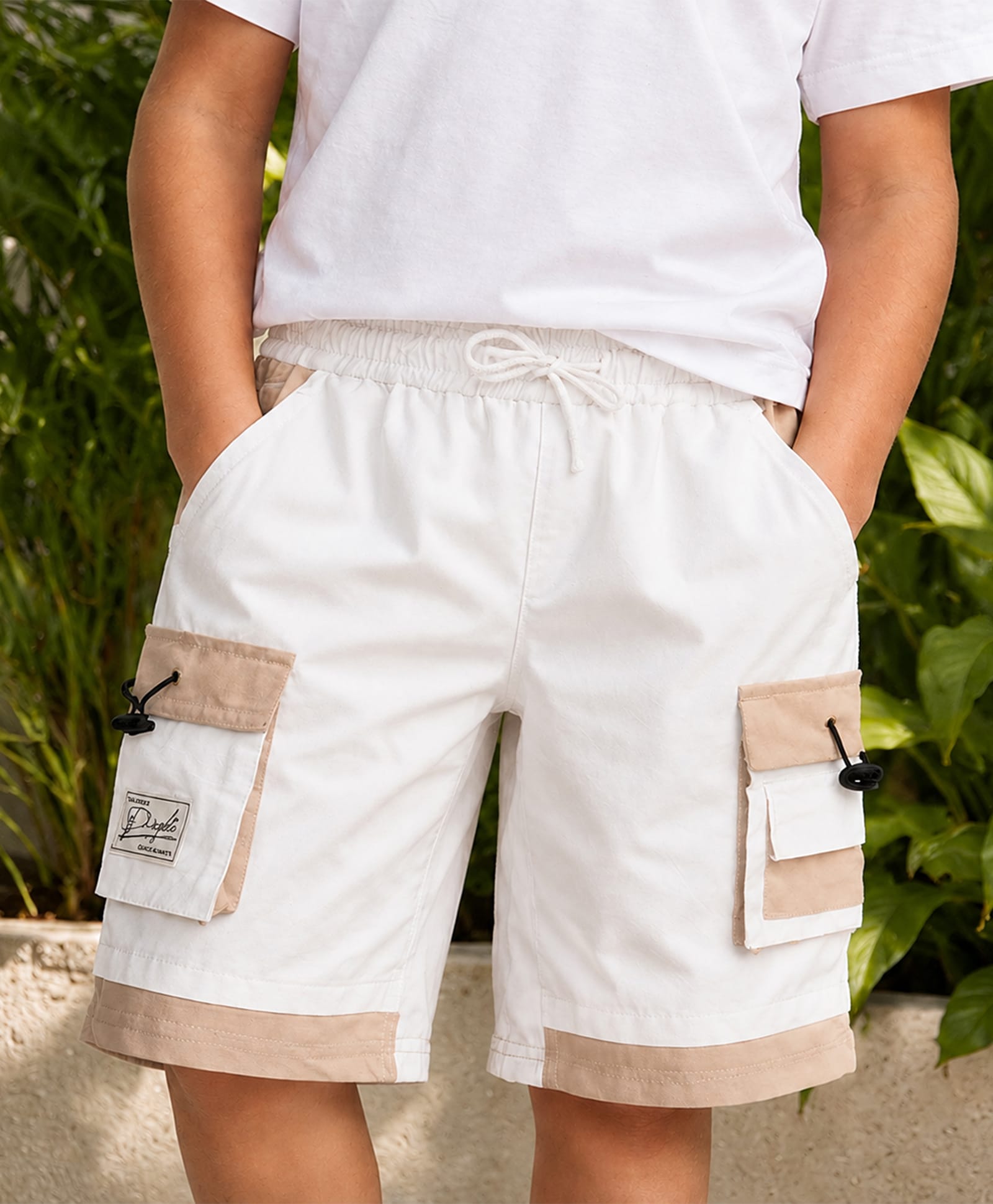 PURPLE UNITED KIDS Cotton Woven Colour Blocked Cargo Shorts - White-picture-24