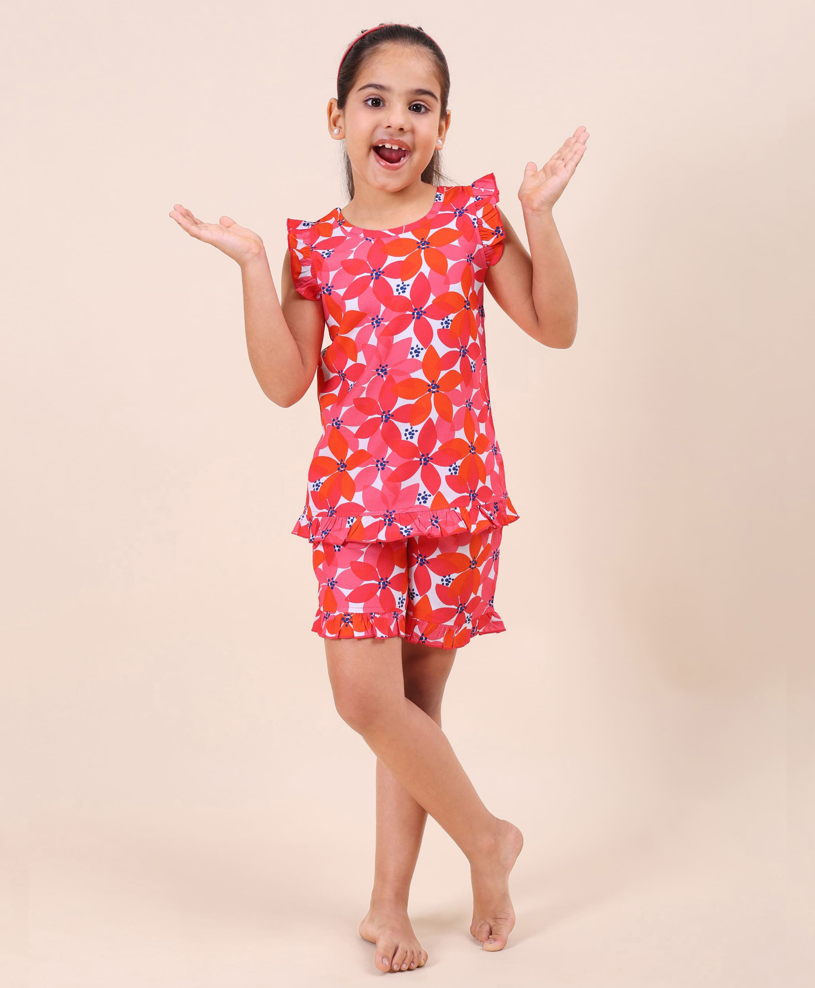Casa De NeeNee Rayon Woven Sleeveless Floral Printed Top & Shorts Set - Pink-image-35