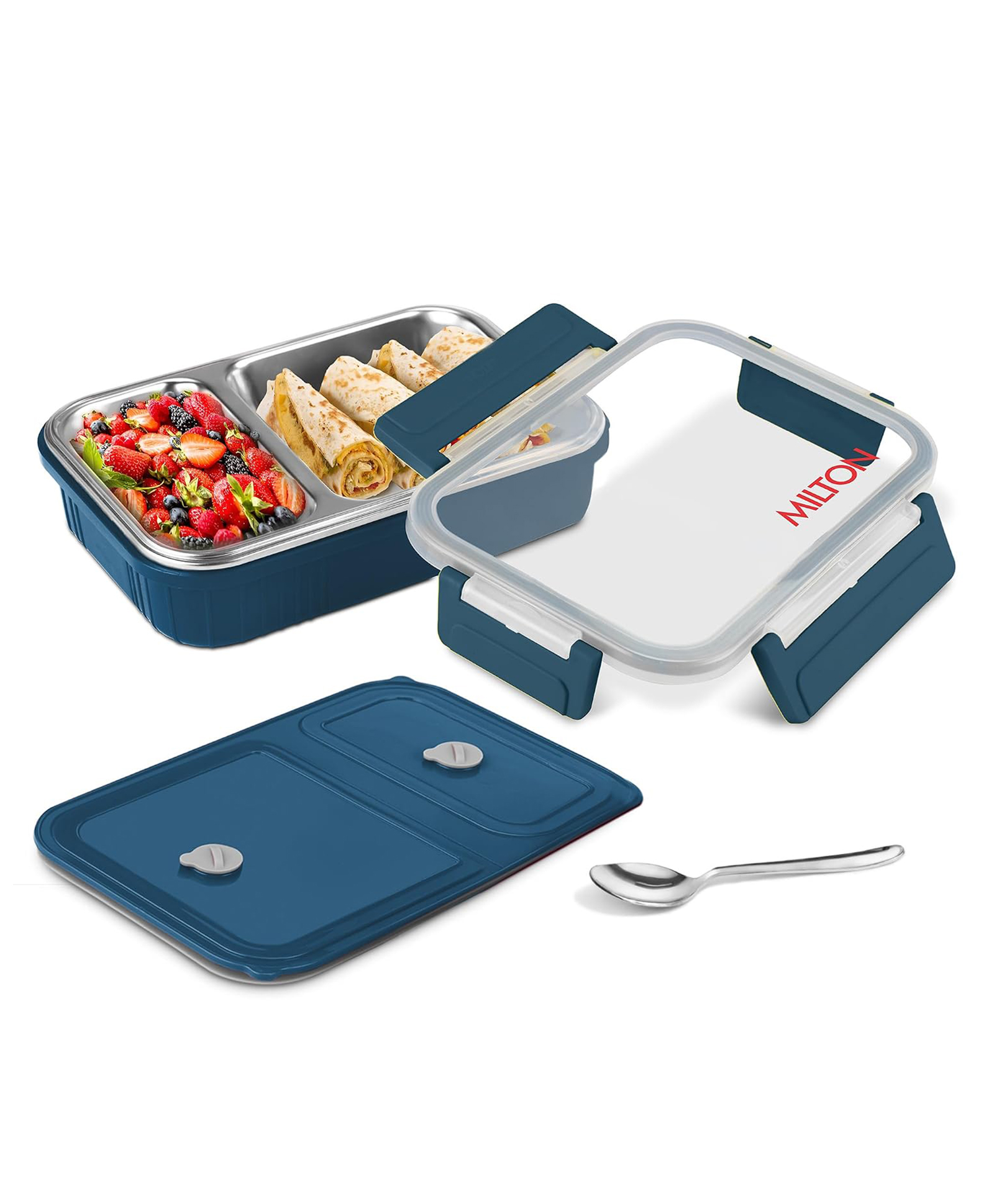 MILTON Meal Safe 3 Inner Stainless Steel Tiffin Box for School with Steam Release Plug | PU Insulated, Leak-Proof, Food Grade I Lunch Box for Kids Boys, Girls with Snap Lock Lid, 630 ml, Dark Blue-picture-11