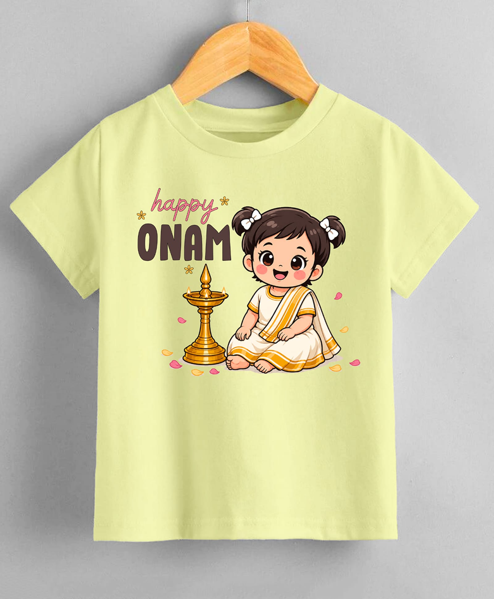 KNITROOT Cotton Knit Onam Theme Half Sleeves Happy Onam Text Printed Tee - Yellow-picture-23
