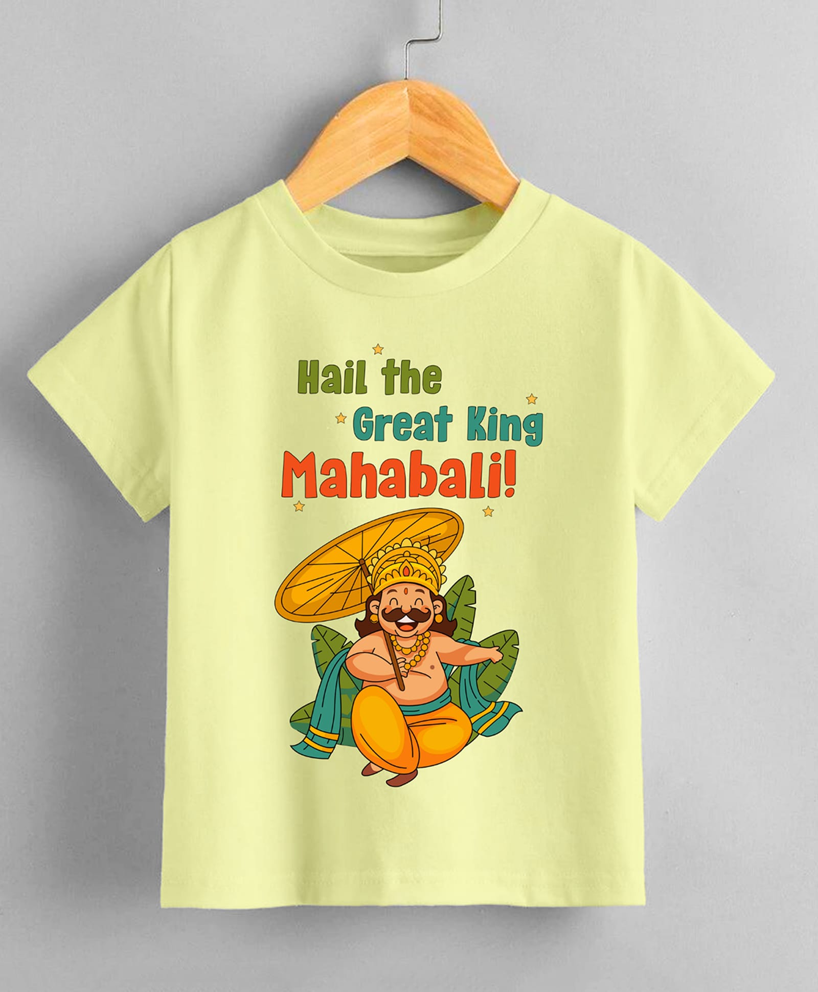 KNITROOT Cotton Knit Onam Theme Half Sleeves Hail The Great King Mahabali Text Printed Tee - Yellow-image-20