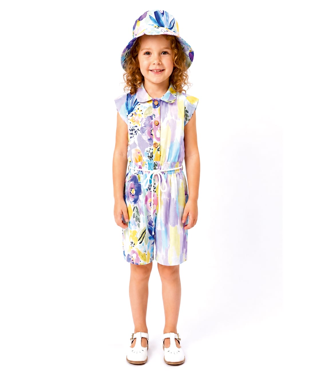 Rose Couture Cotton Blend Woven Cap Sleeves Floral Printed Jumpsuit With Hat - Multi Colour-picture-18