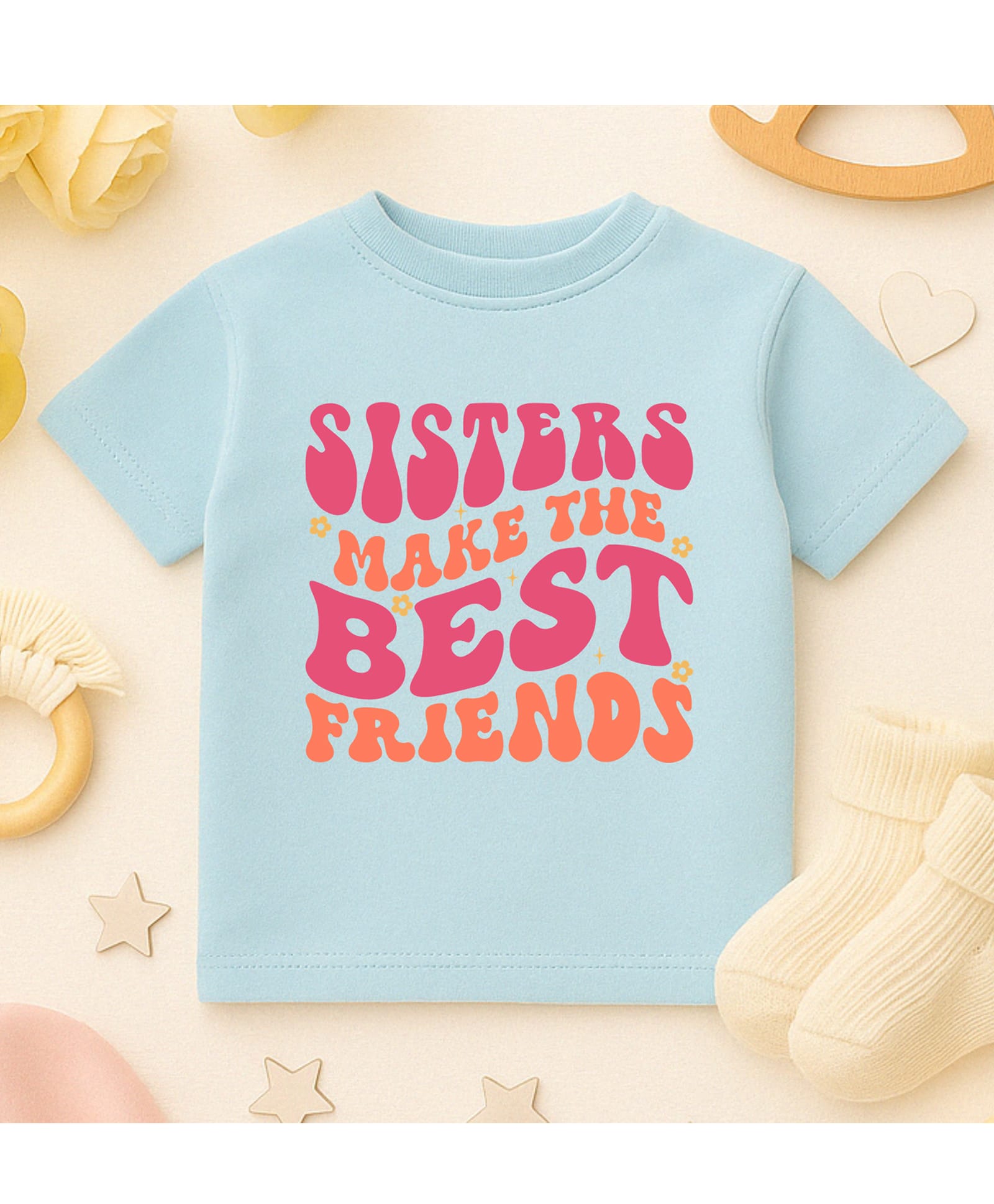KNITROOT Cotton Knit Raksha Bandhan Theme Half Sleeves Sisters Make The Best Friends Text Printed Tee - Blue-image-49
