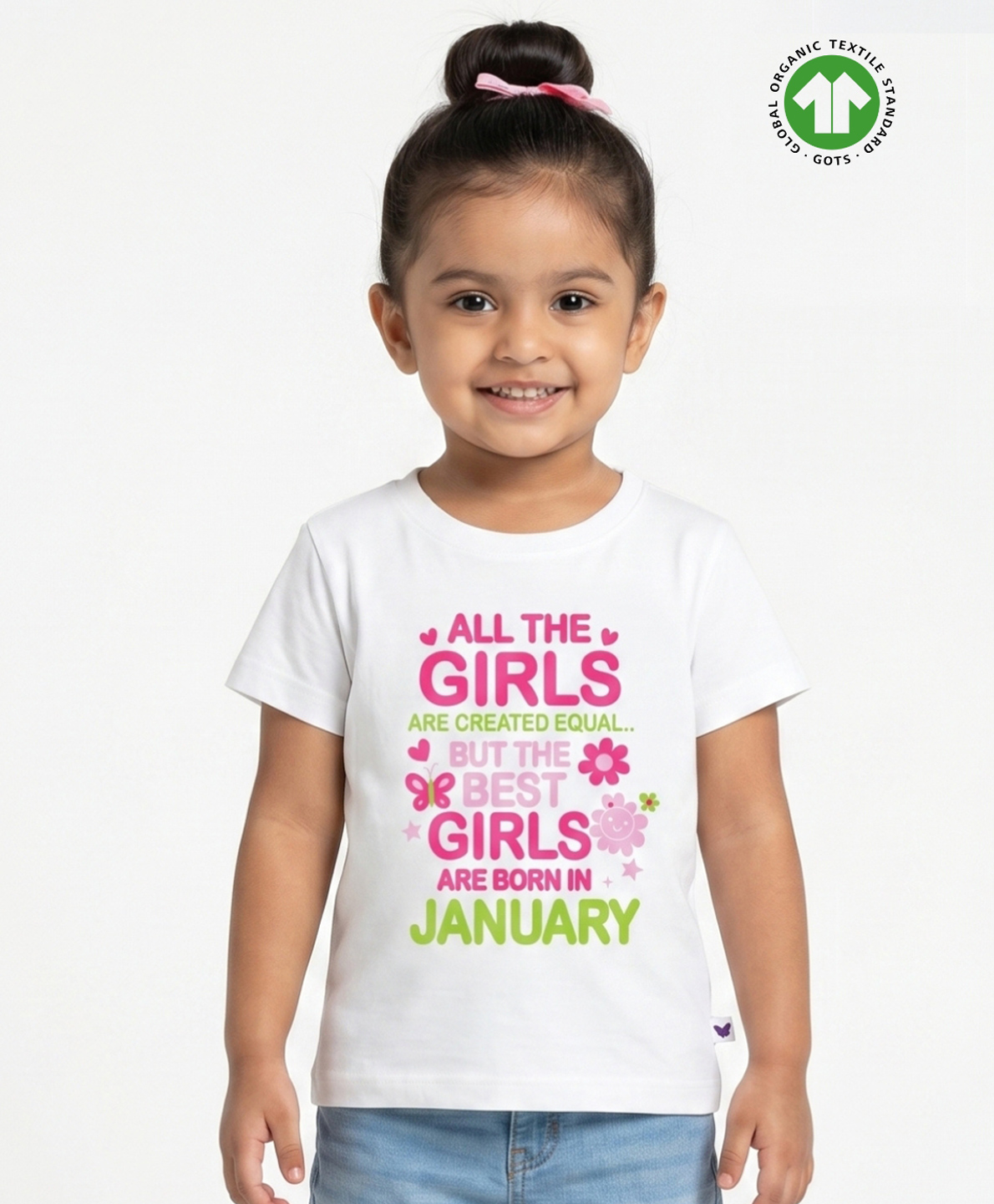 Pranava Organic Cotton Knit Half Sleeves Best Girls Are Born In January Text Printed Tee - White-picture-21