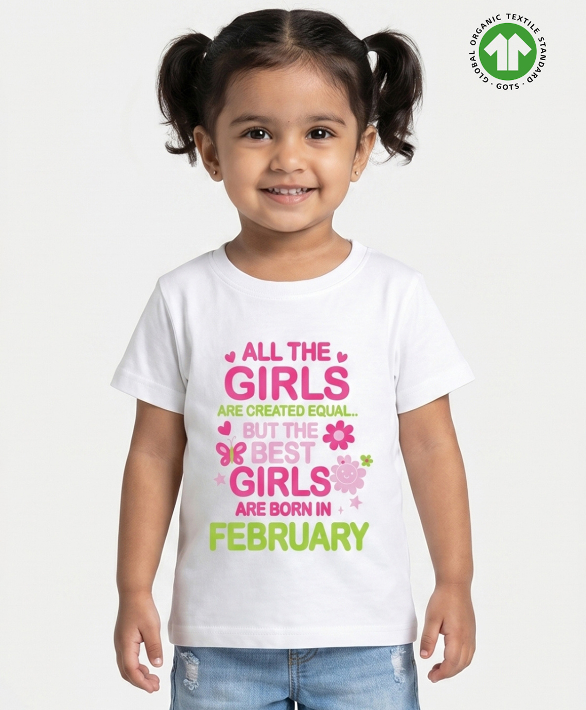 Pranava Organic Cotton Knit Half Sleeves Best Girls Are Born In February Text Printed Tee - White-picture-18