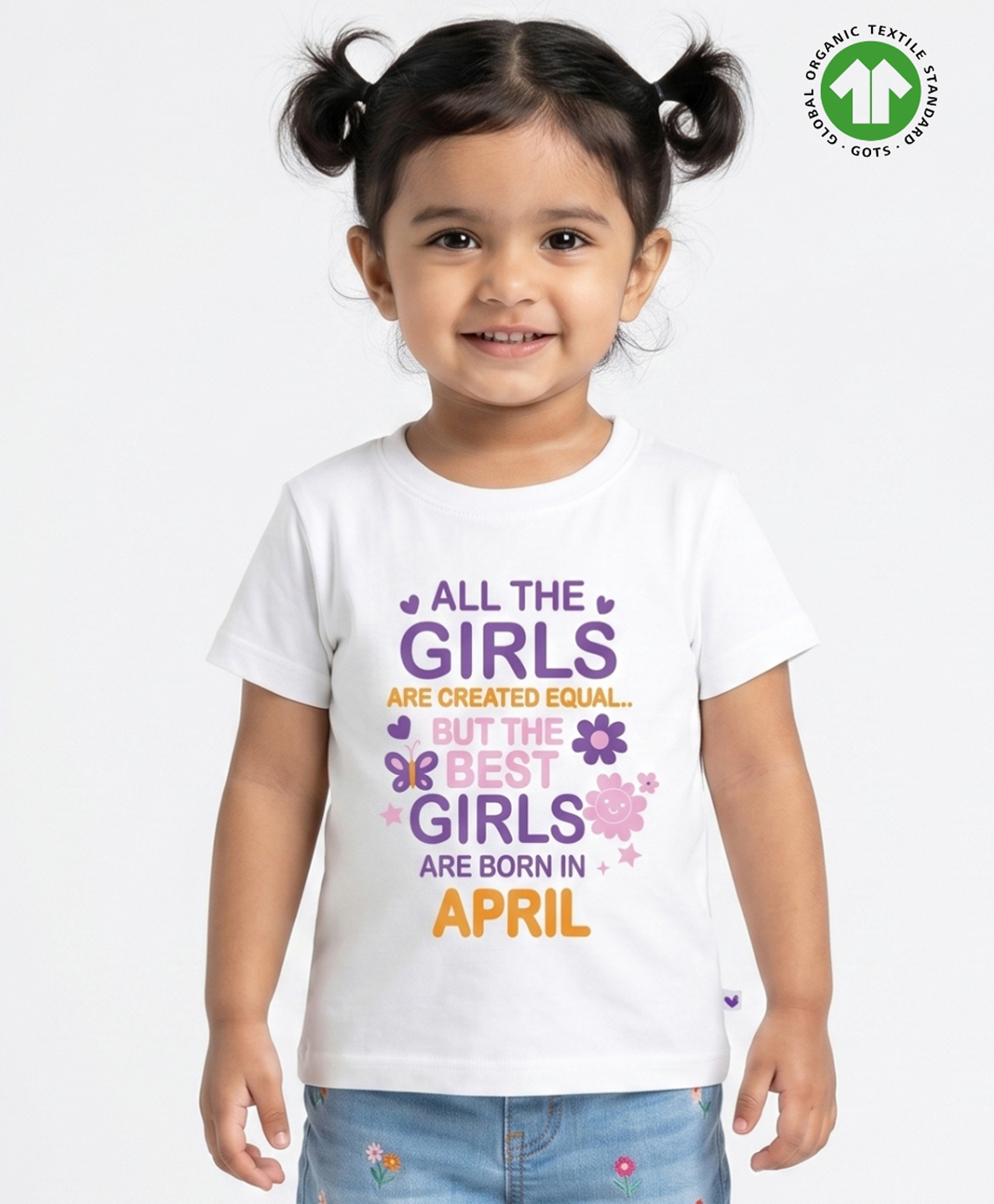 Pranava Organic Cotton Knit Half Sleeves Best Girls Are Born In April Text Printed Tee - White-picture-15