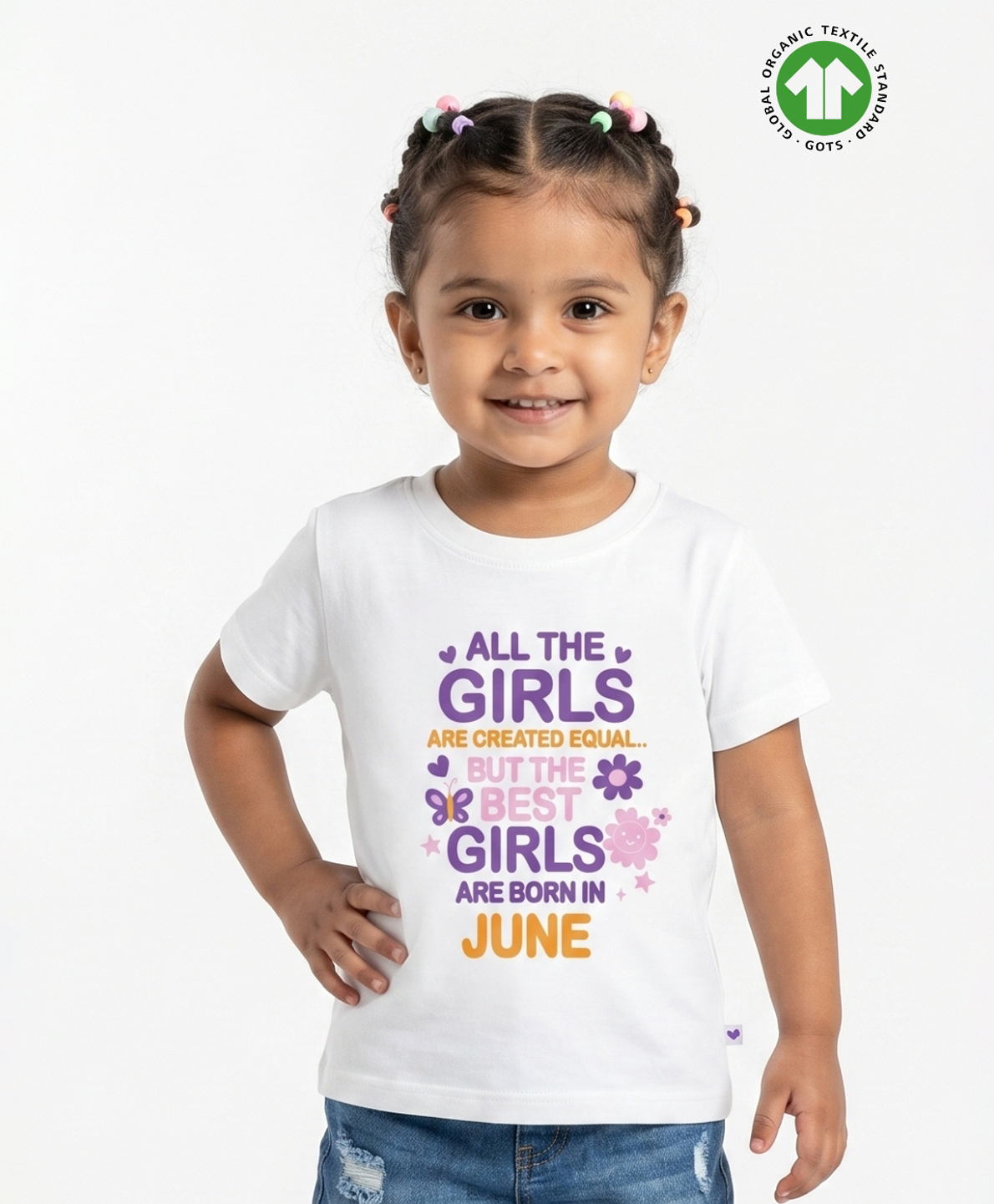 Pranava Organic Cotton Knit Half Sleeves Best Girls Are Born In June Text Printed Tee - White-picture-10