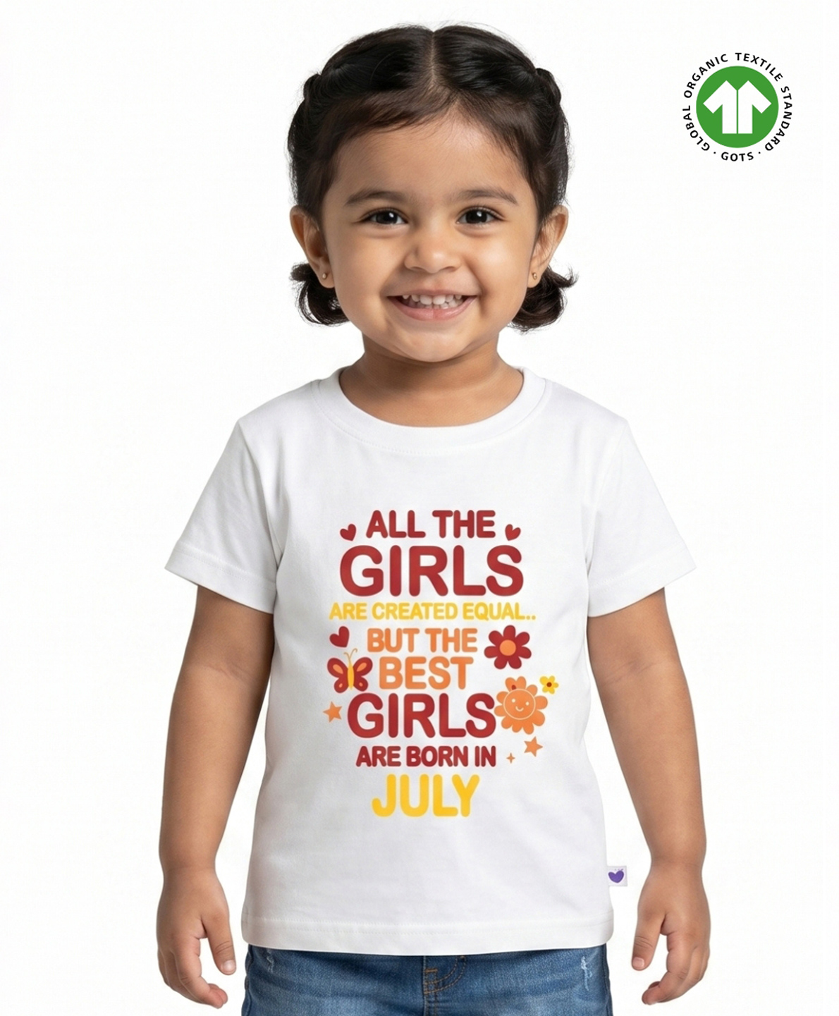 Pranava Organic Cotton Knit Half Sleeves Best Girls Are Born In July Text Printed Tee - White-picture-21