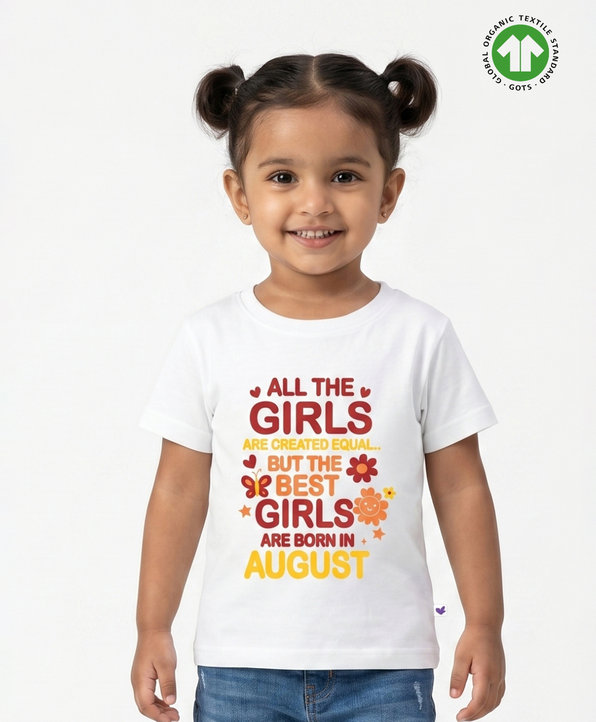Pranava Organic Cotton Knit Half Sleeves Best Girls Are Born In August Text Printed Tee - White-picture-13