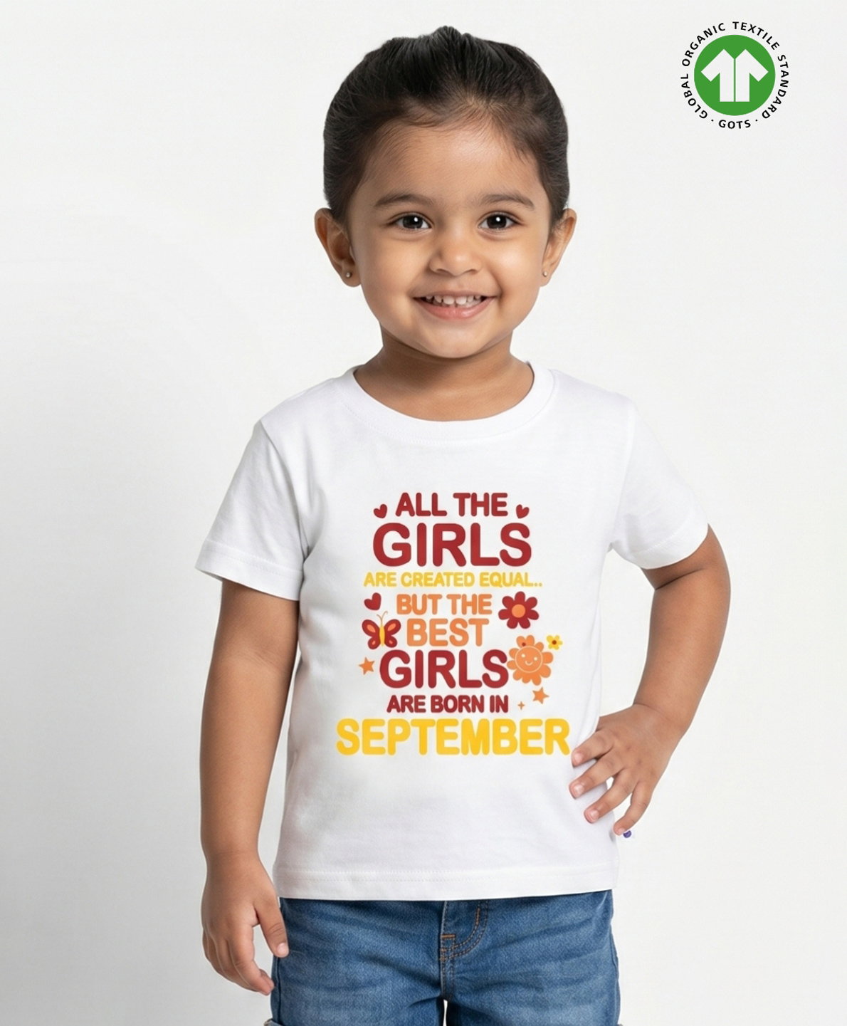 Pranava Organic Cotton Knit Half Sleeves Best Girls Are Born In September Text Printed Tee - White-picture-27