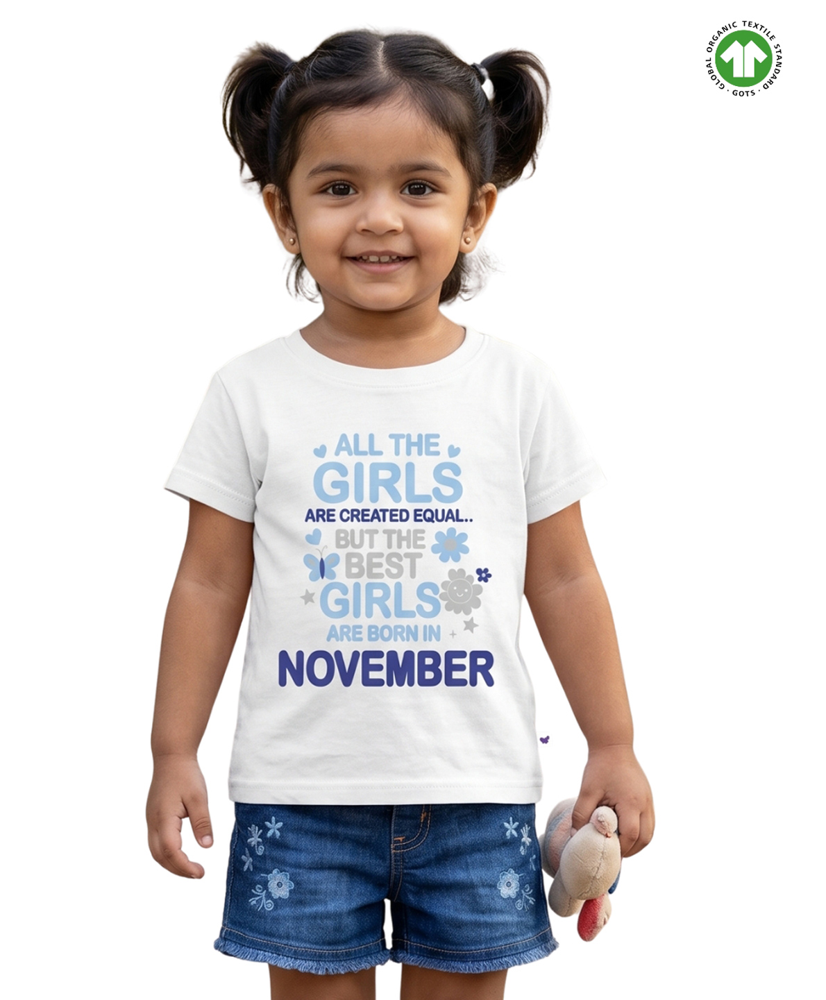 Pranava Organic Cotton Knit Half Sleeves Best Girls Are Born In November Text Printed Tee - White-picture-41