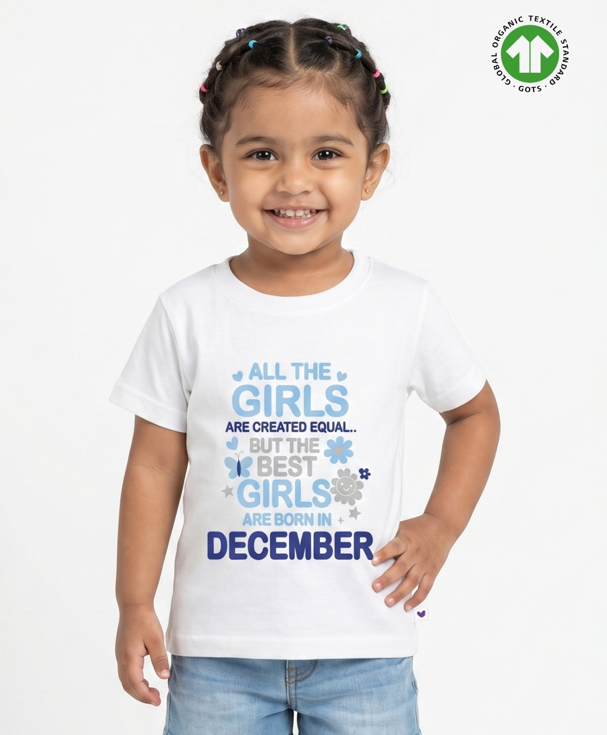 Pranava Organic Cotton Knit Half Sleeves Best Girls Are Born In December Text Printed Tee - White-picture-11