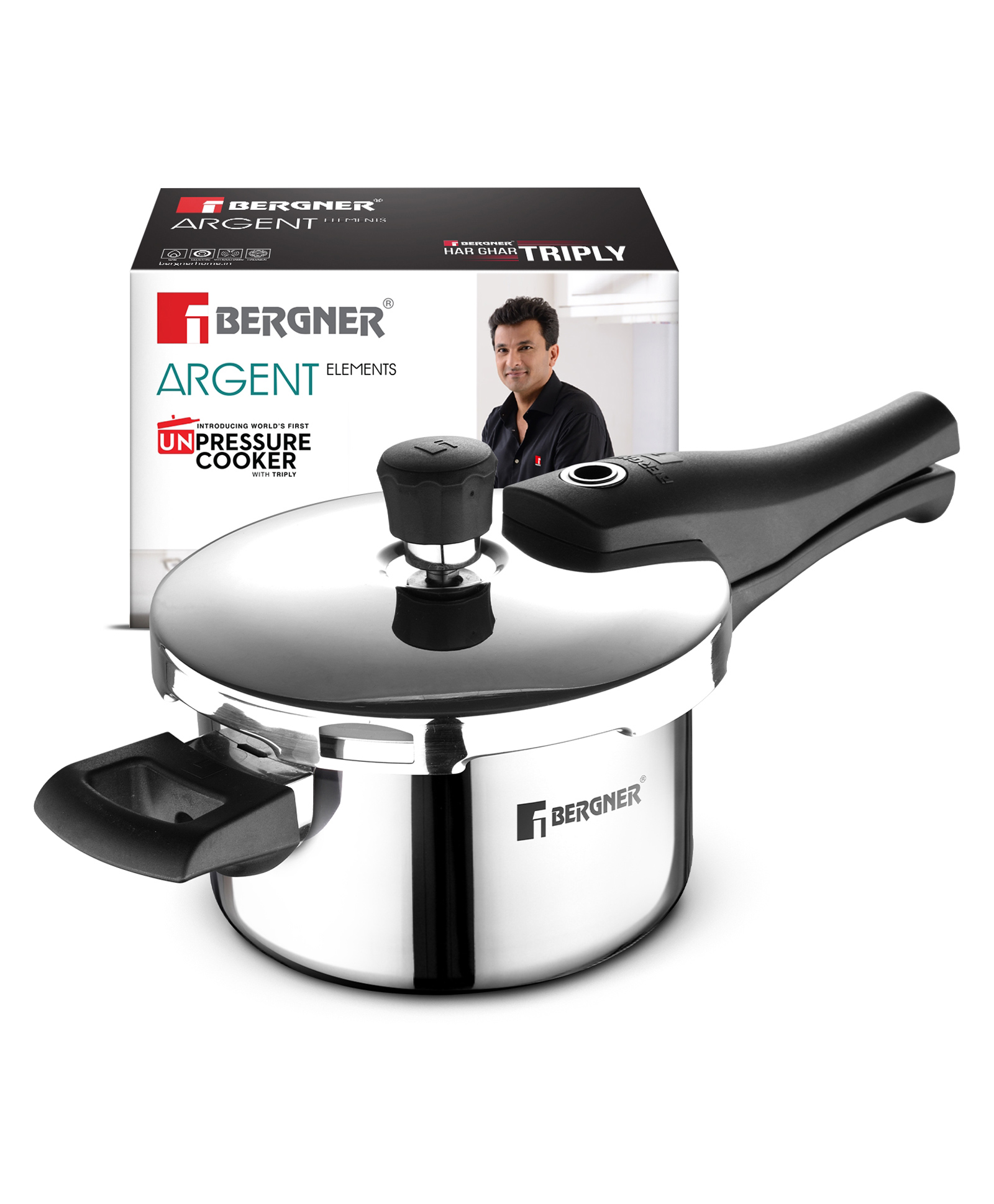 Bergner Argent Elements Triply Pressure Cooker 1.5L | Silver