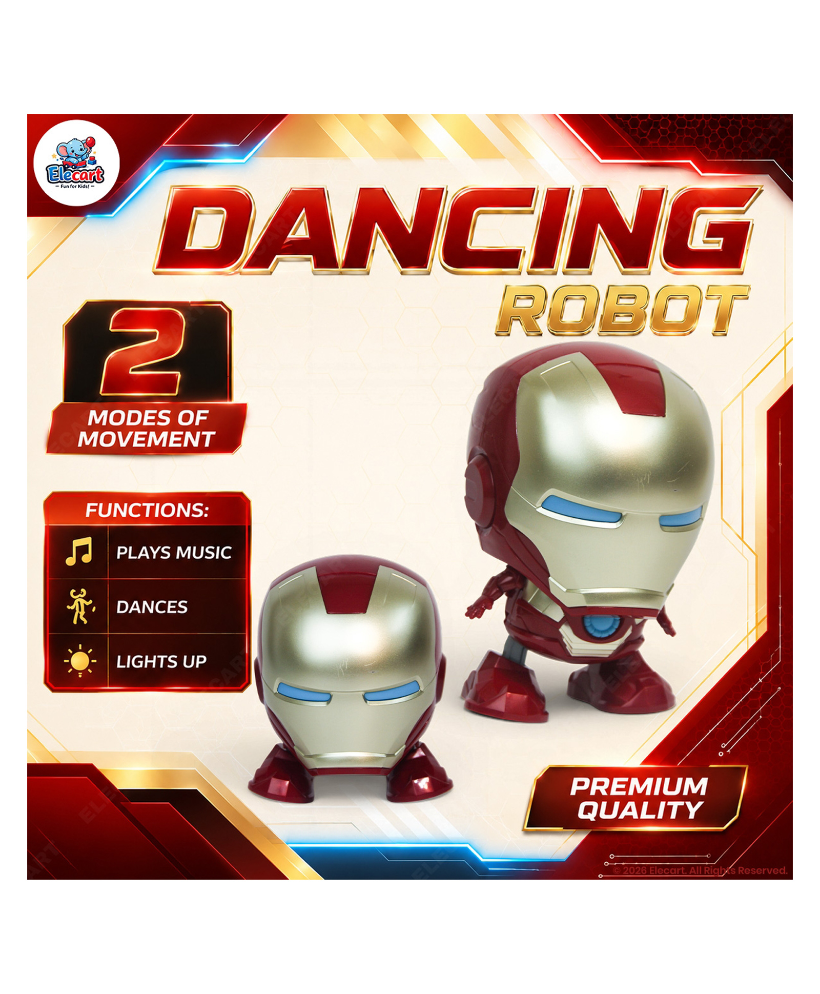 Elecart Iron Man Transforming Robot Toy for Kids Interactive Dancing Robot with Movable Arms & Legs, LED Lights, Sound Effects, Automatic Dance Action, Battery Operated Robot Toy for Kids-picture-37