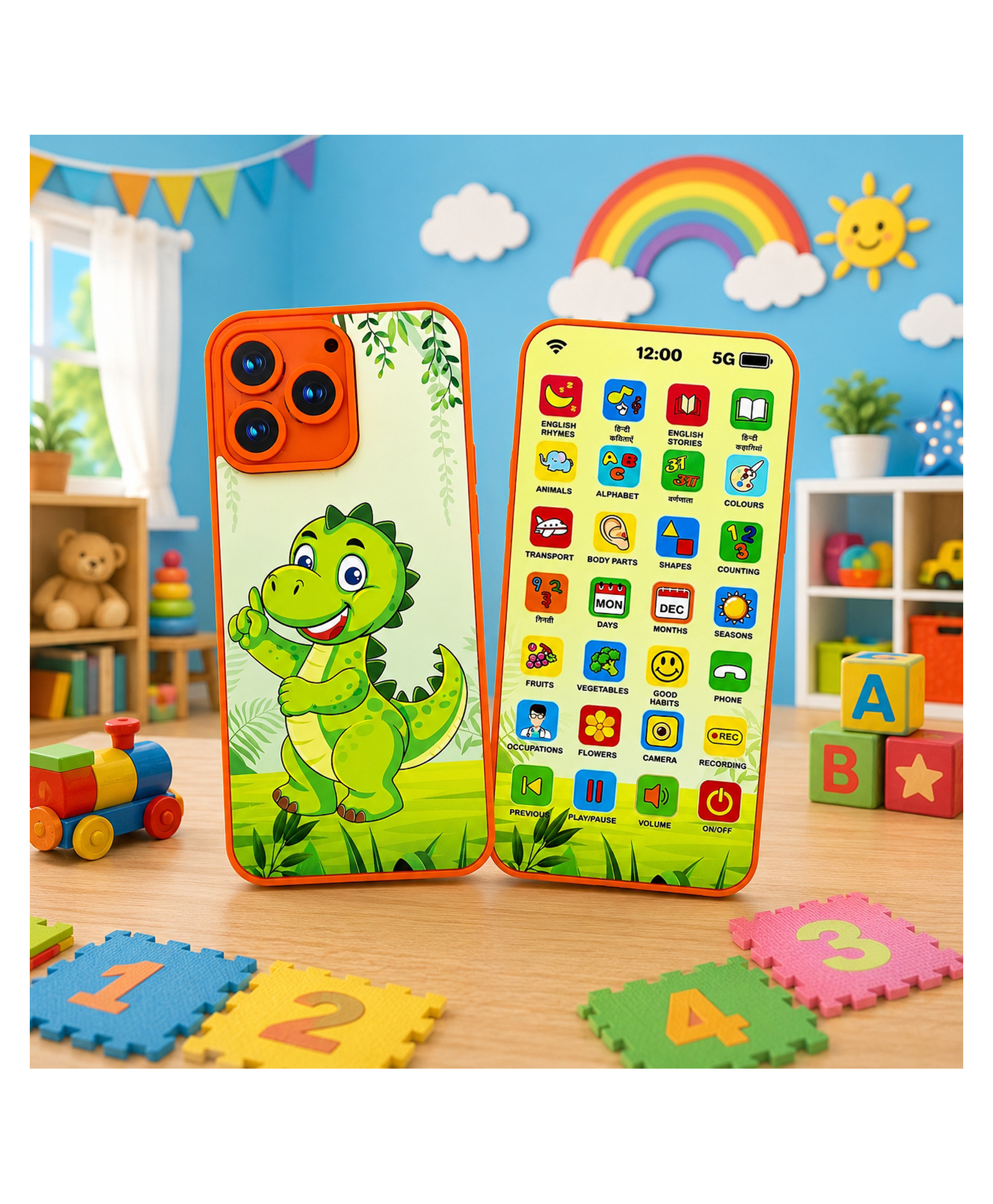 NHR Toy Phone for Kids with 28 Learning Modes Type - C Rechargeable Pretend Play Mini Cell Phone Toy Educational Toys for Kids-image-9