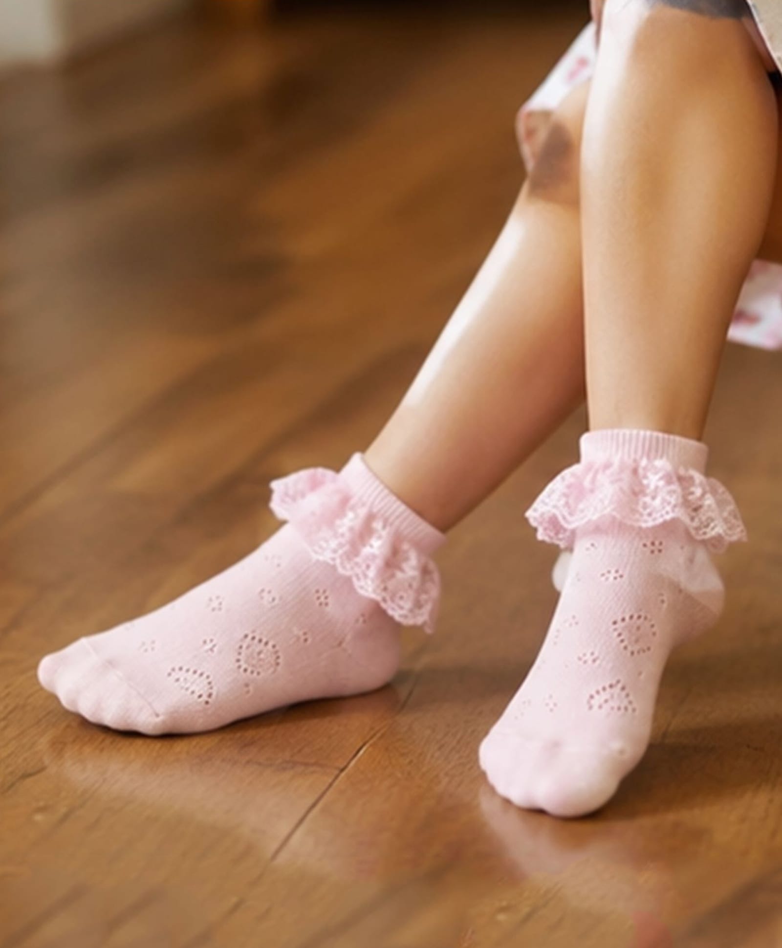 Akinos Kids Cotton Elastane Knit Lace Detailed Socks - Light Pink-picture-16