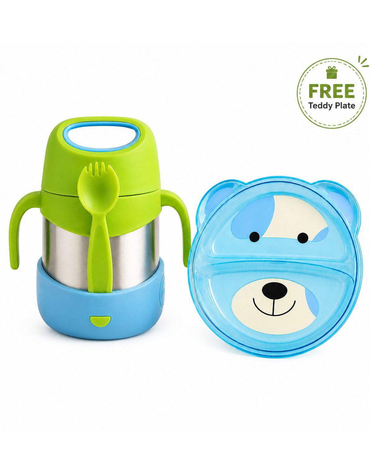 Adore Dr.Feed TinyTummy Kids Insulated Food Jar with Spork | 335 ml | 304 Stainless Steel | BPA-Free | Double Wall Vacuum Insulated | Leak-Resistant | Hot & Cold Food Container with Handle- Blue-image-41