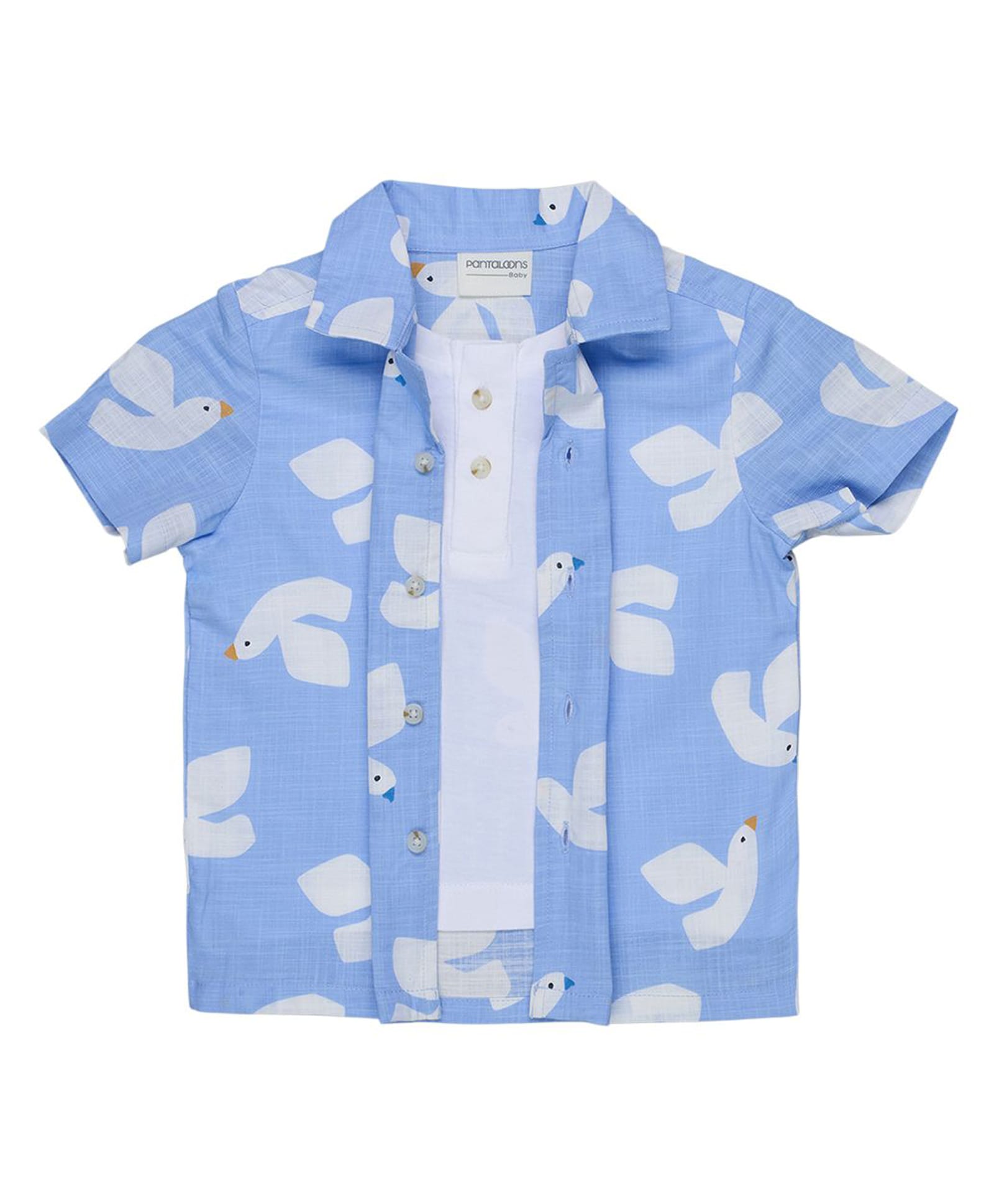 Pantaloons Baby Cotton Woven Half Sleeves Bird Printed Shirt - Light Blue-picture-17