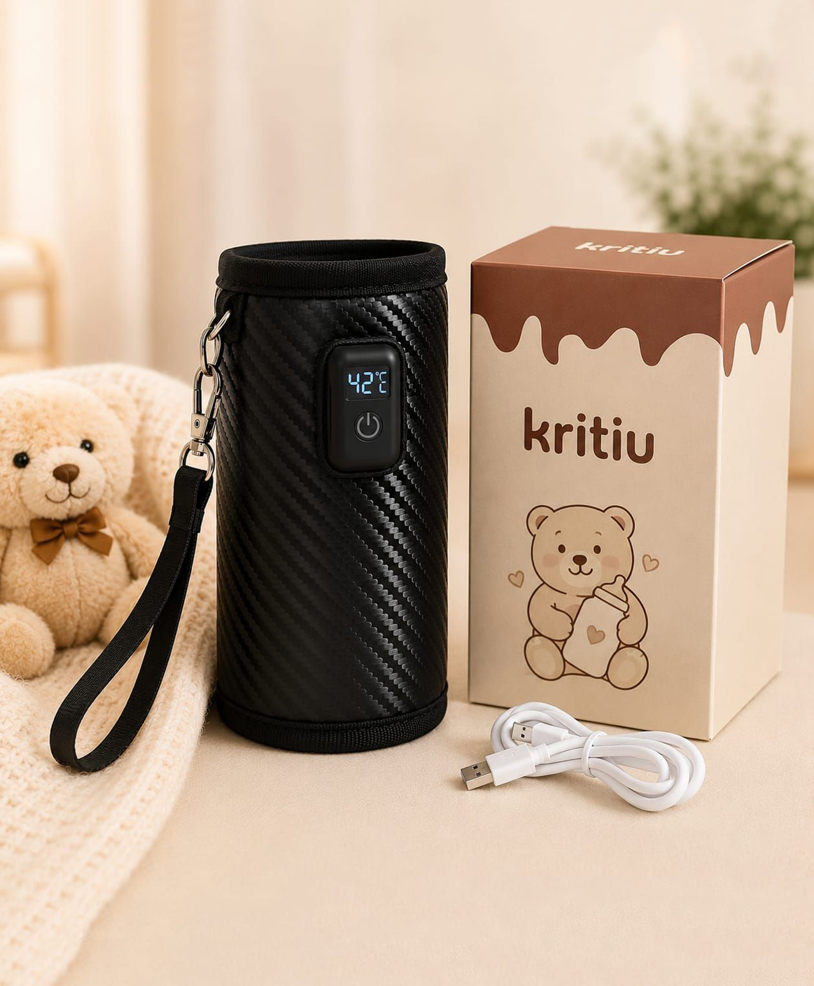 Kritiu Baby Electric Bottle Warmer with Constant Temperature Technology Portable Insulated USB Baby Milk Bottle Warmer-Black-picture-13