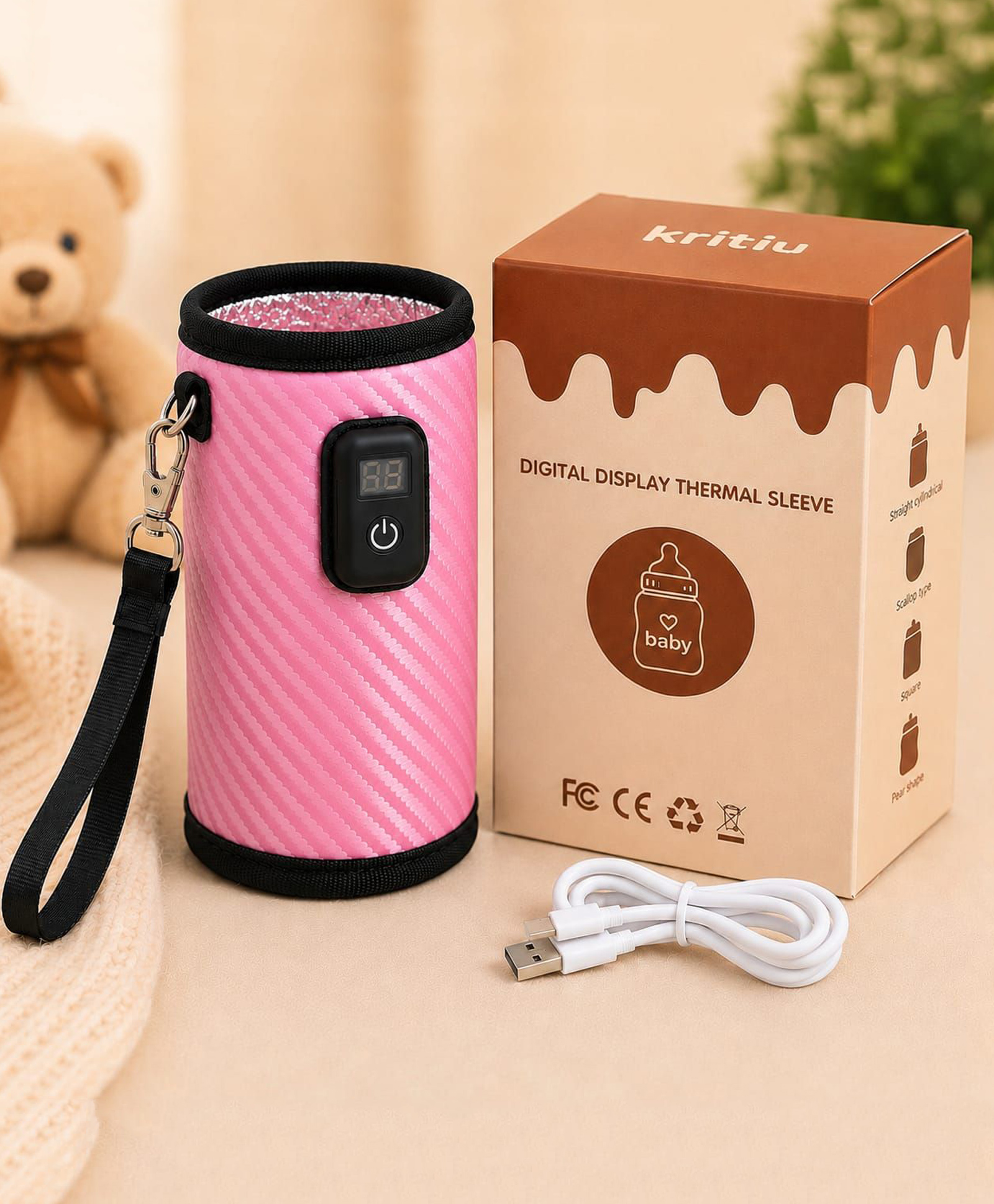 Kritiu Baby Electric Bottle Warmer with Constant Temperature Technology Portable Insulated USB Baby Milk Bottle Warmer-Pink-picture-16