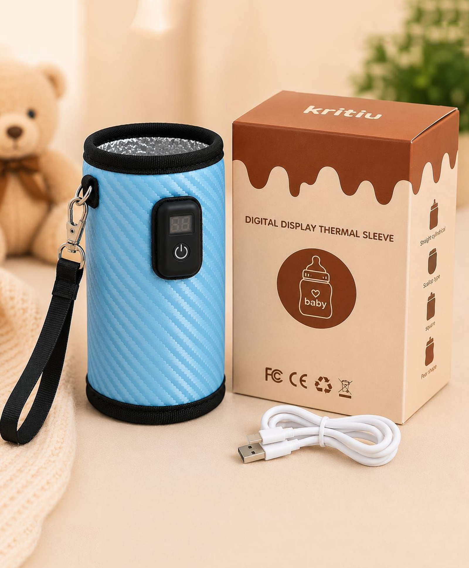 Kritiu Baby Electric Bottle Warmer with Constant Temperature Technology Portable Insulated USB Baby Milk Bottle Warmer-Blue-picture-15
