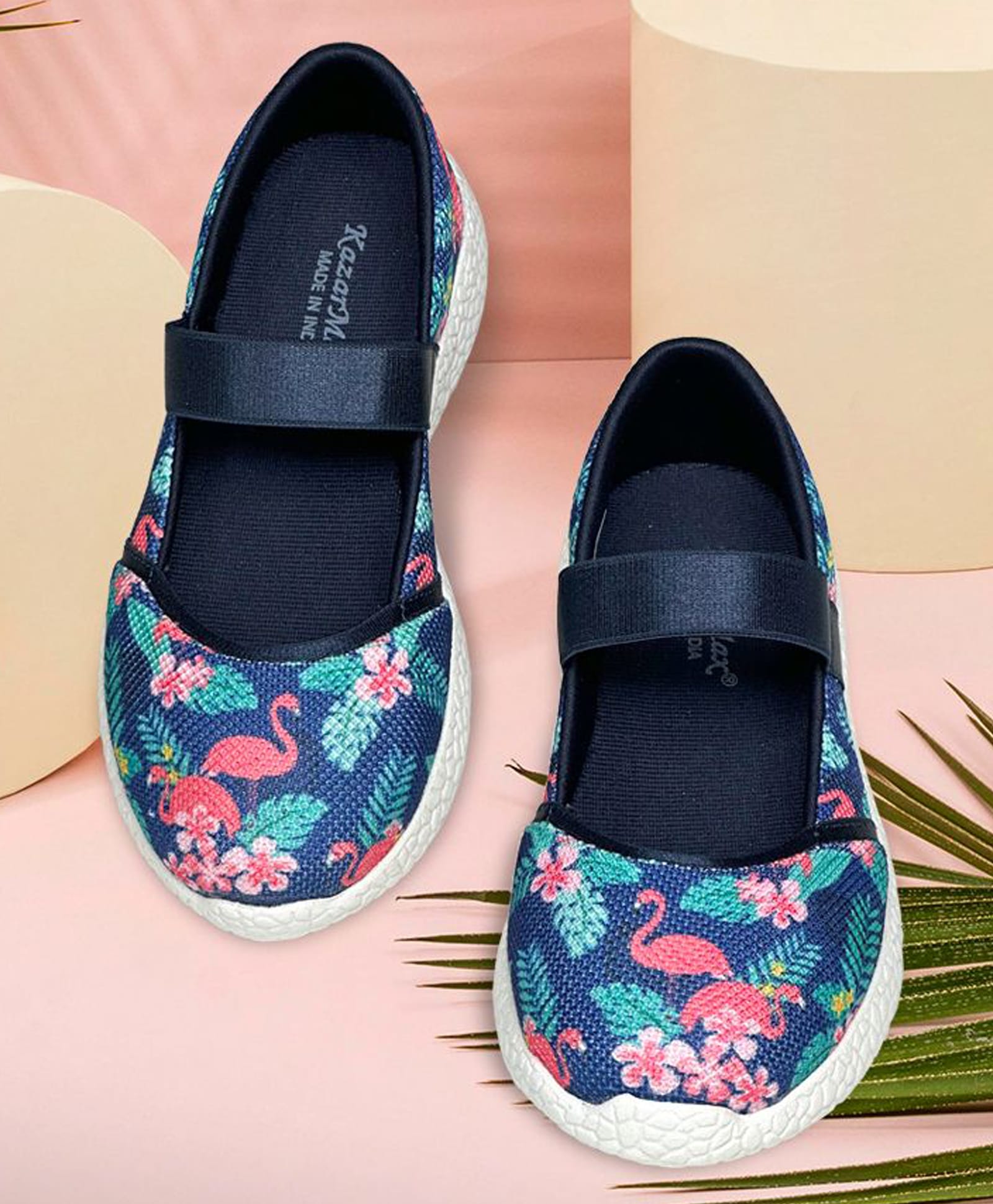 KazarMax Tropical Theme Designed Ballerinas With Front Strap - Navy Blue-image-31