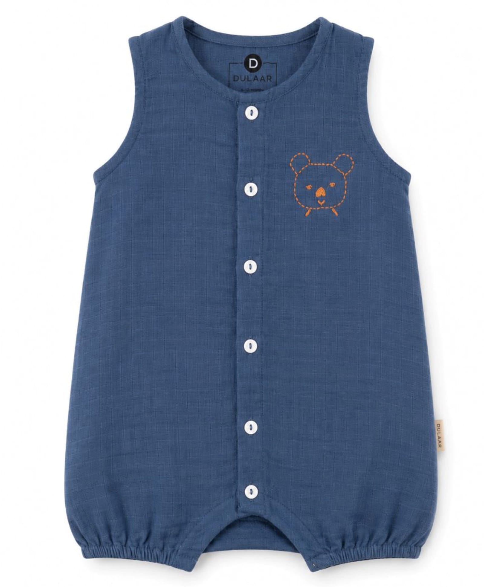 DULAAR Muslin Woven Sleeveless Bear Embroidered Romper - Blue-picture-10