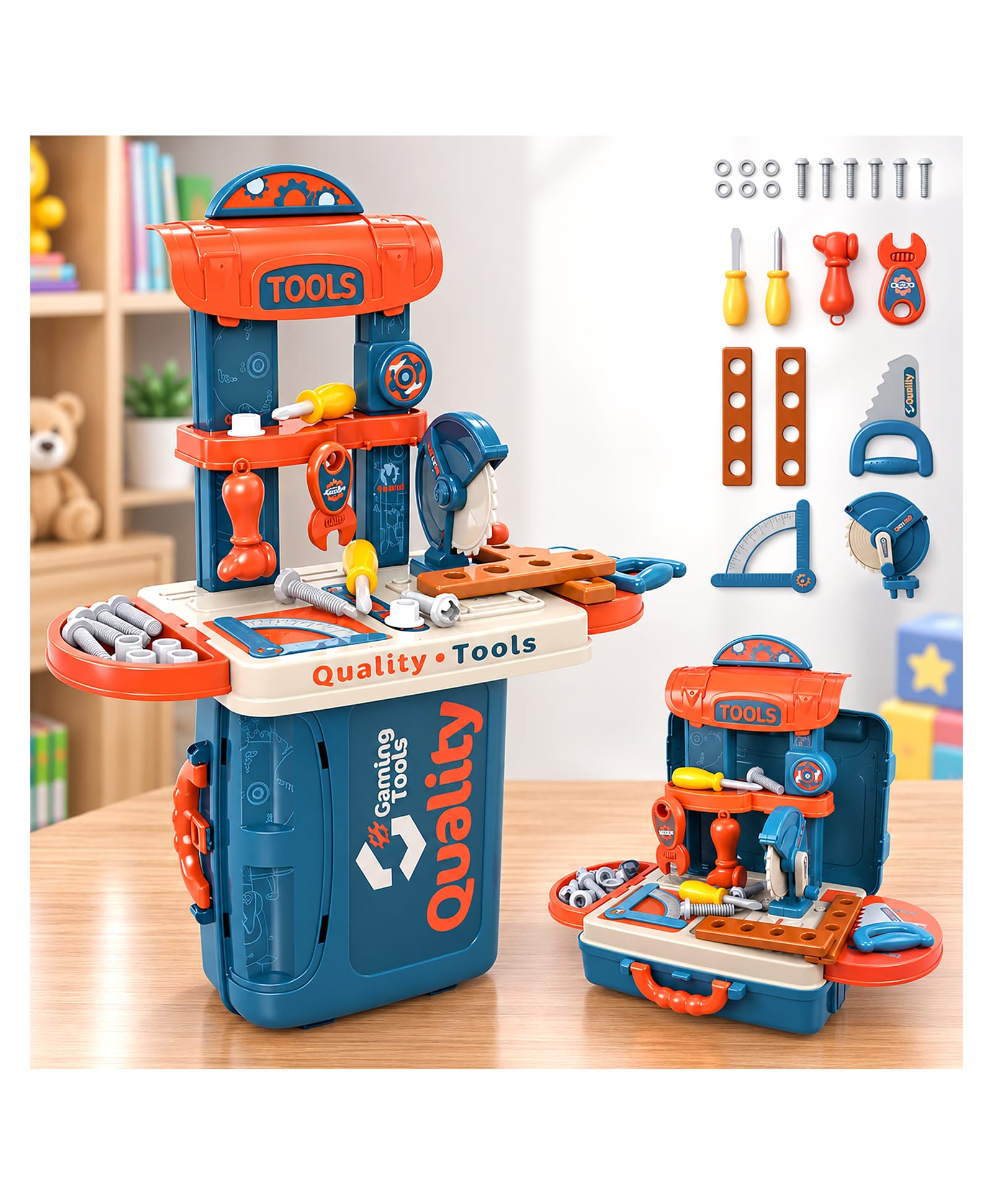 VGRASSP Tool Workbench And Toolbox Suitcase Toy Set For Kids - Educational Pretend Play Construction Equipment Kit - STEM Learning Activity Gift - Color May Vary-image-37