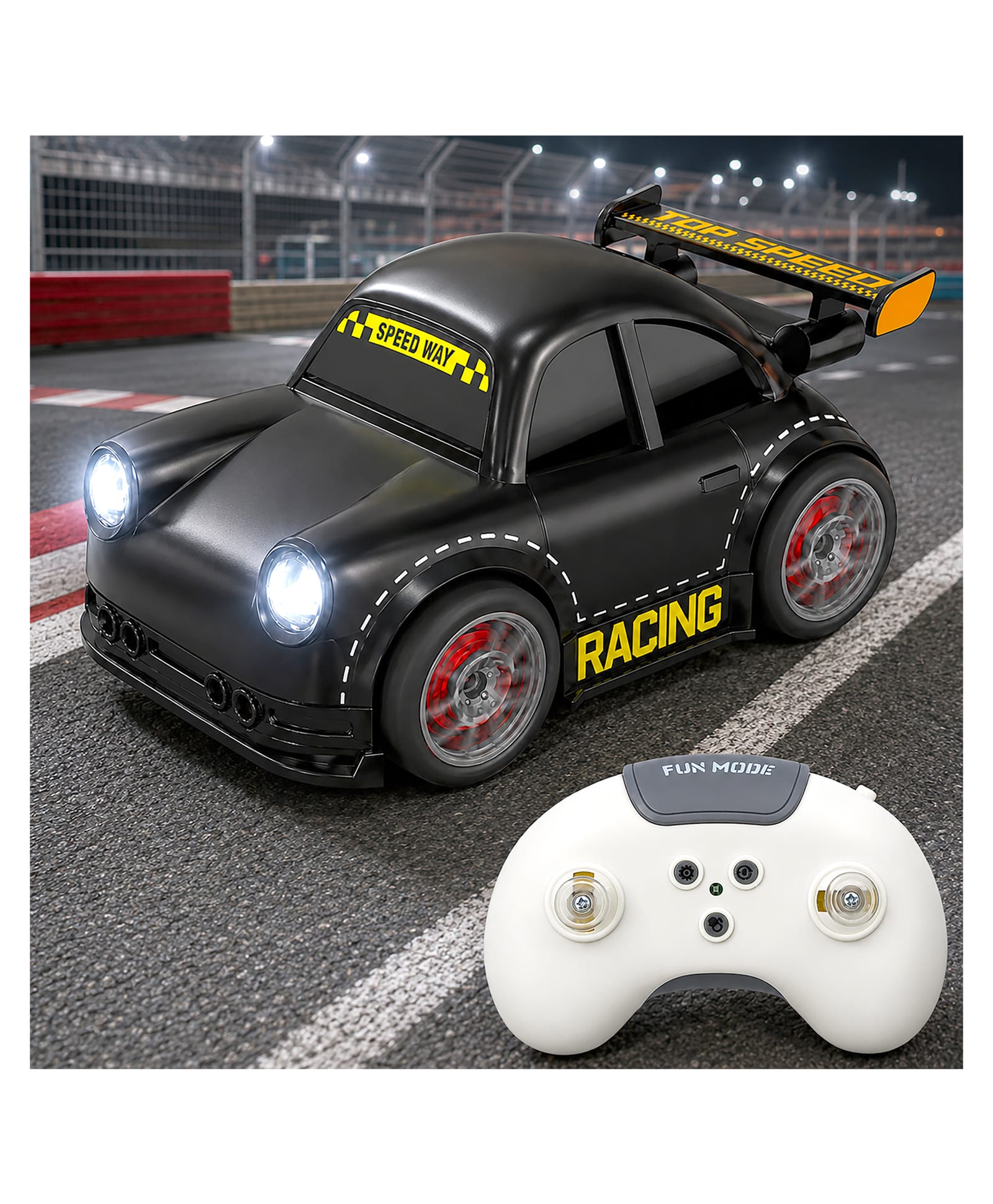 VGRASSP 2.4 GHz RC Mini Drift Stunt Car Toy For Kids With LED Headlights And Sound Effects - Rechargeable 360° Rotating Remote Control Racing Car With Follow Me - Escape Mode - Black-image-13