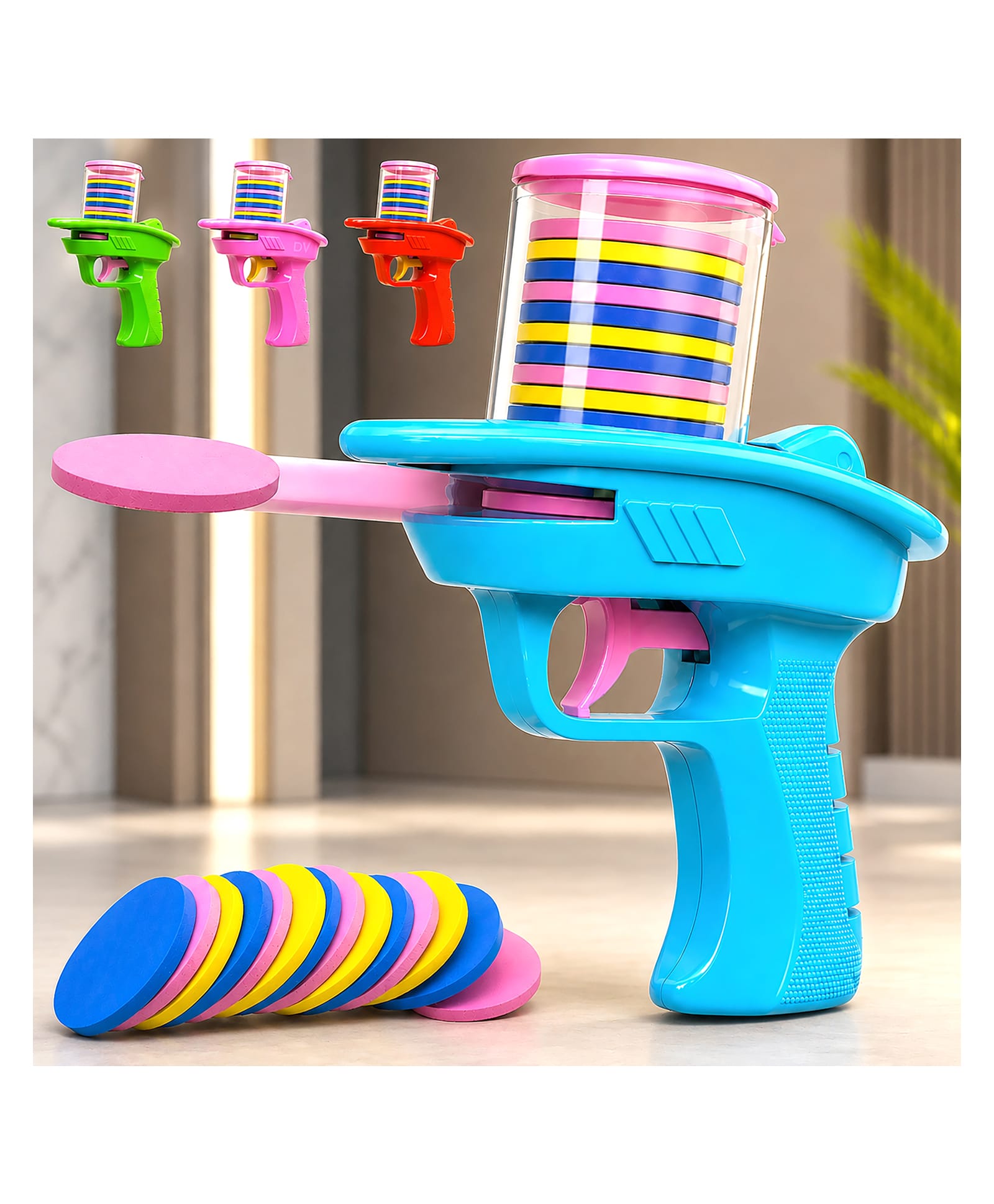VGRASSP Foam Disc Launcher Toy Gun For Kids With Stackable Magazine And Easy Trigger Action - Flying Frisbee Soft Foam Blaster Shooter Toy - Color May Vary-image-28