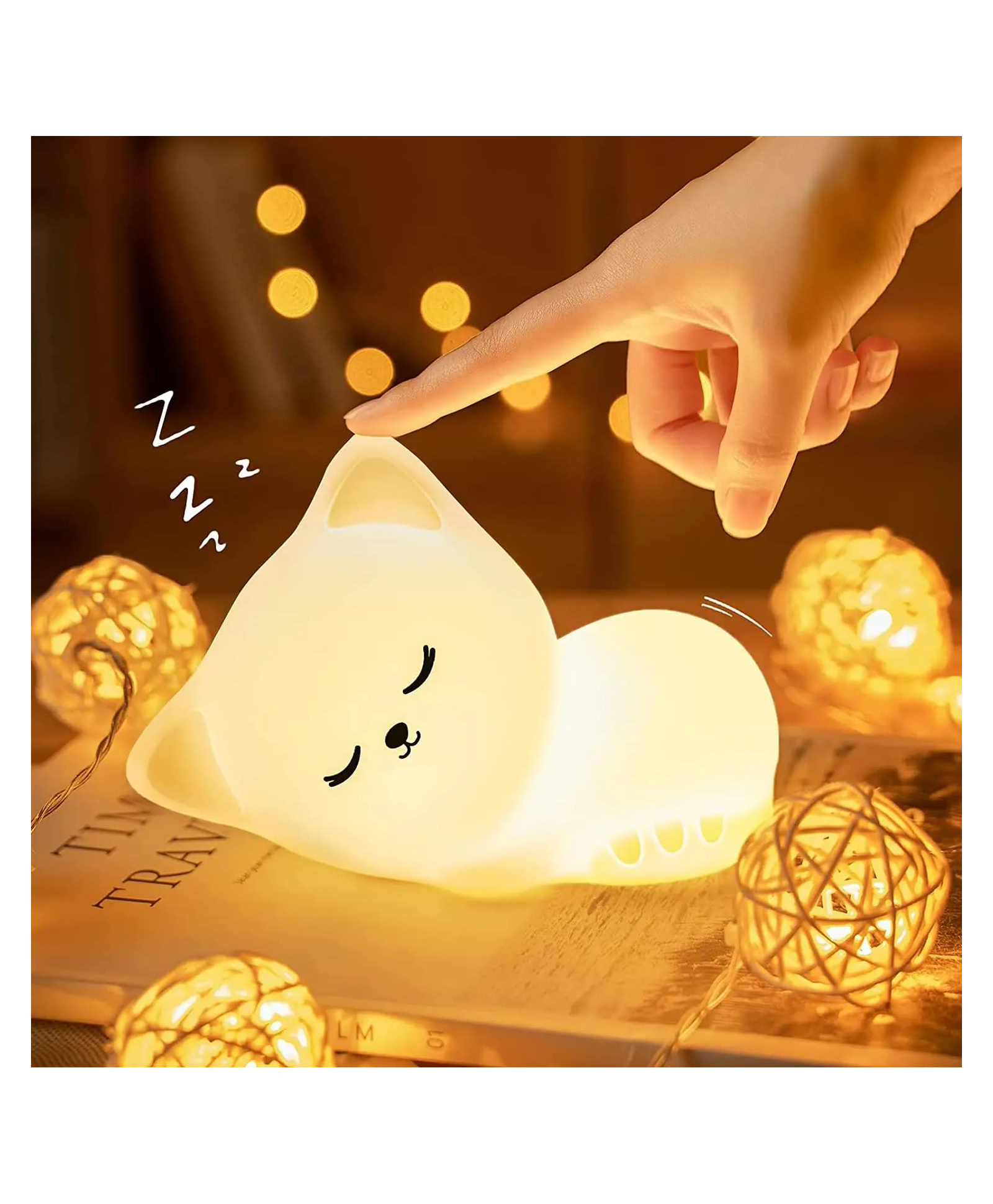 Elecart Kids Cat Night Light Lamp Rechargeable LED Silicone Bedside Nursery Lamp with 3 Brightness Levels, 30-Min Auto Timer, BPA-Free Soft Touch, USB Rechargeable Sleep Light for Kids-image-1