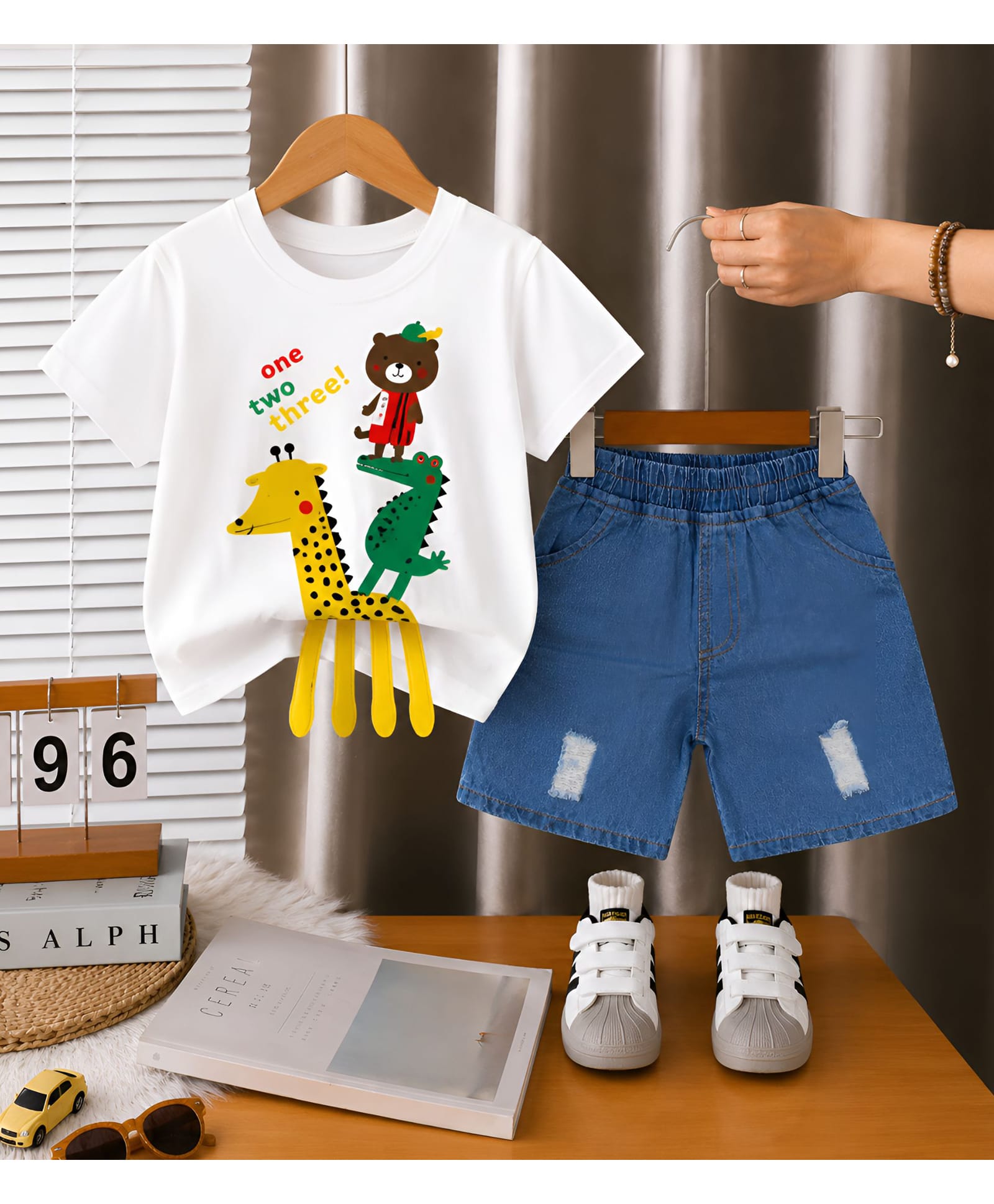 Googo Gaaga Cotton Knit Half Sleeves Animals Printed Tee & Shorts Set - White-picture-16
