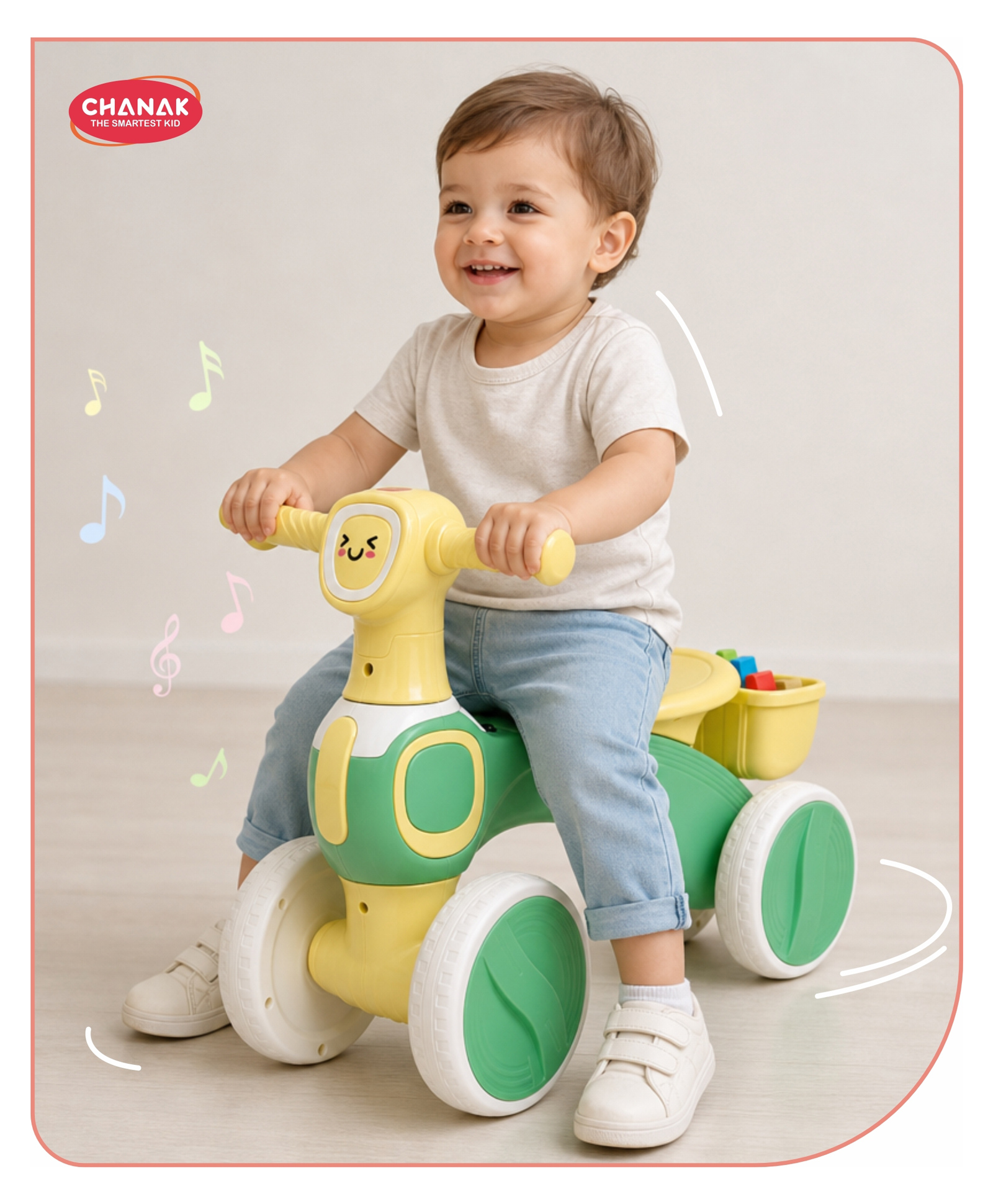 Aditi Toys Pikabu Push Ride On for Kids, Manual Balance Ride-On Bike with Music & Lights, Anti-Skid Wheels, Rear Storage Basket, Lightweight Ride Toy for Boys & Girls (Yellow)-image-5