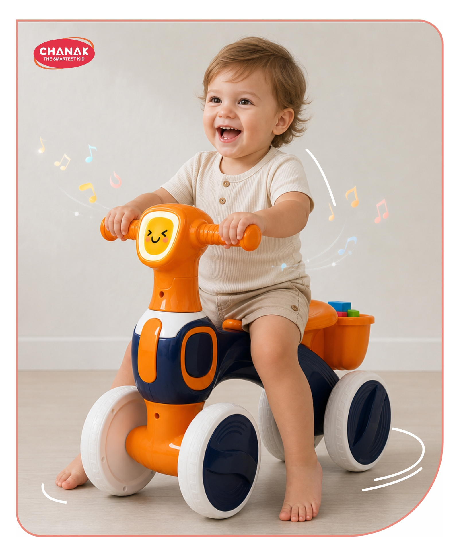 Aditi Toys Push Ride On Bikes for Kids, Balance Bike Ride Toy Manual Push Bike with Music & Light, Anti-Skid Wheels, Lightweight Frame, Storage Basket, Toy Vehicle for Boys & Girls, 2Y+ (Orange)-image-4
