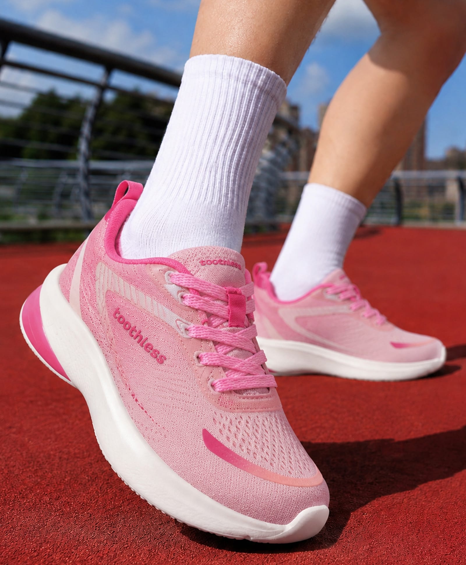 Toothless Mesh Detailed Abstract Designed Lace Up Ombre Shoes - Pink & Fuchsia-image-41