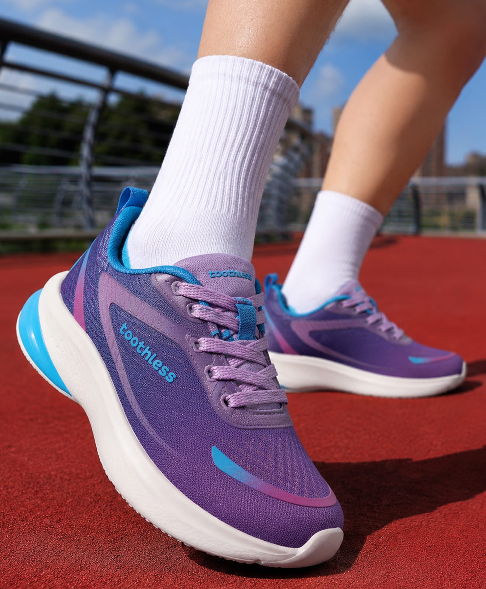 Toothless Mesh Detailed Abstract Designed Lace Up Ombre Shoes - Purple & Aqua-image-38