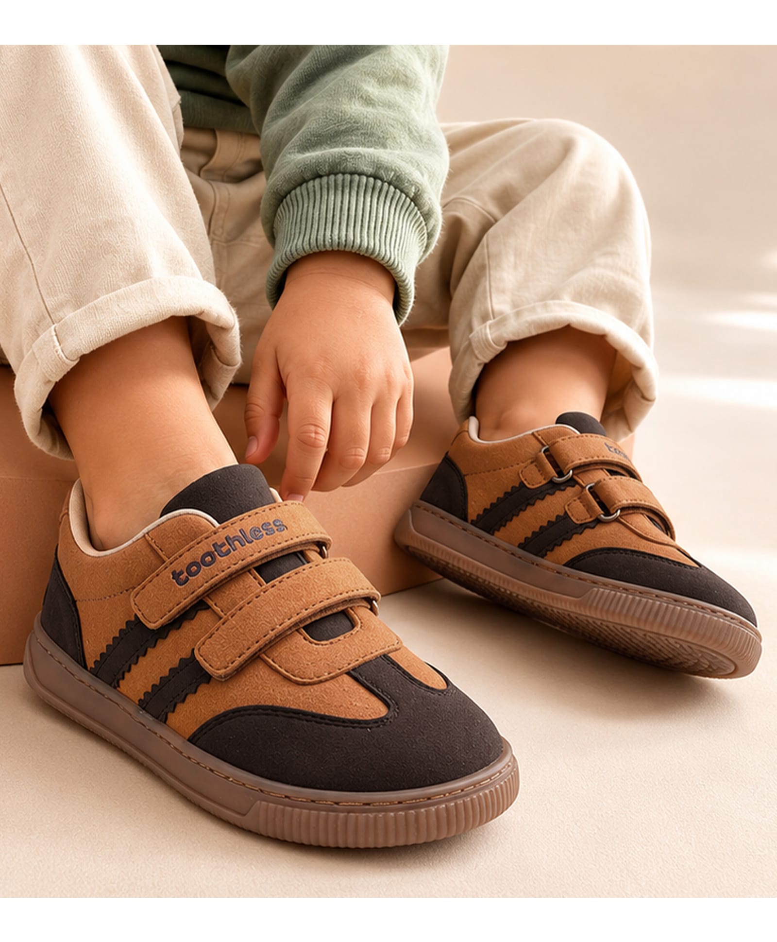 Toothless Abstract Designed Colour Blocked Velcro Closure Sneakers - Tan & Brown-picture-27