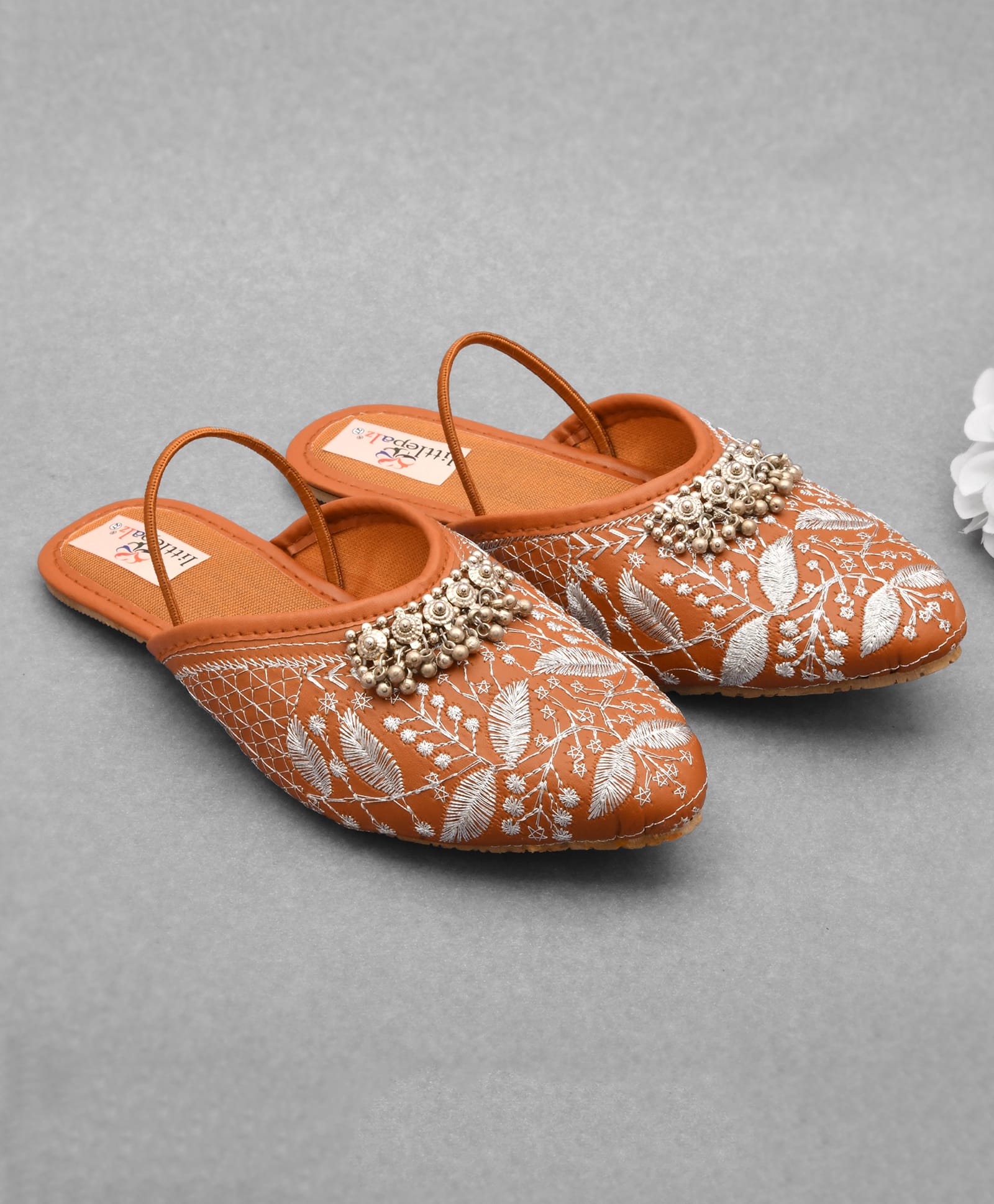 Little Palz Leaves Embroidered & Gungroo Embellished Sandals - Brown-picture-15