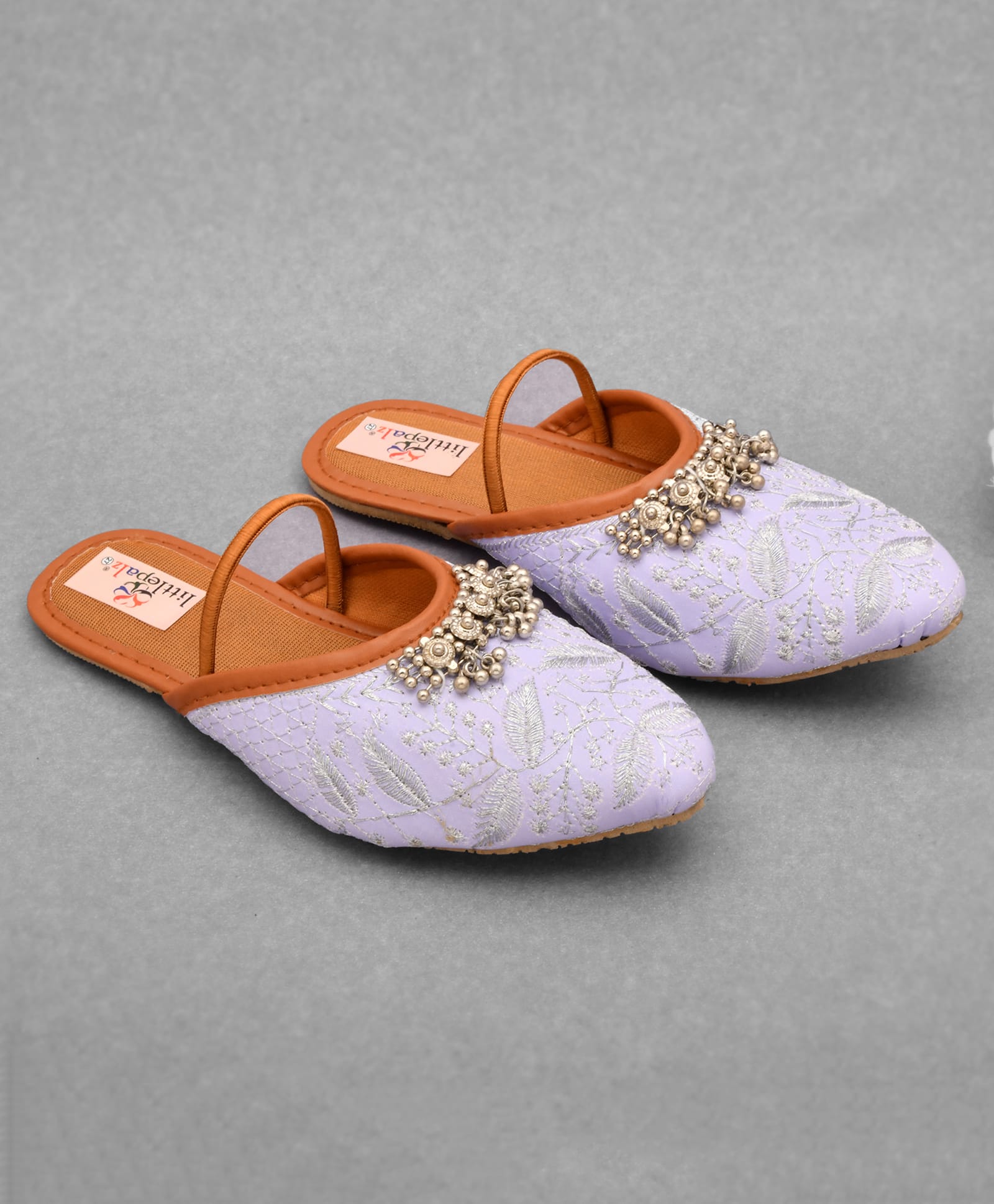 Little Palz Leaves Embroidered & Gungroo Embellished Sandals - Purple-picture-25
